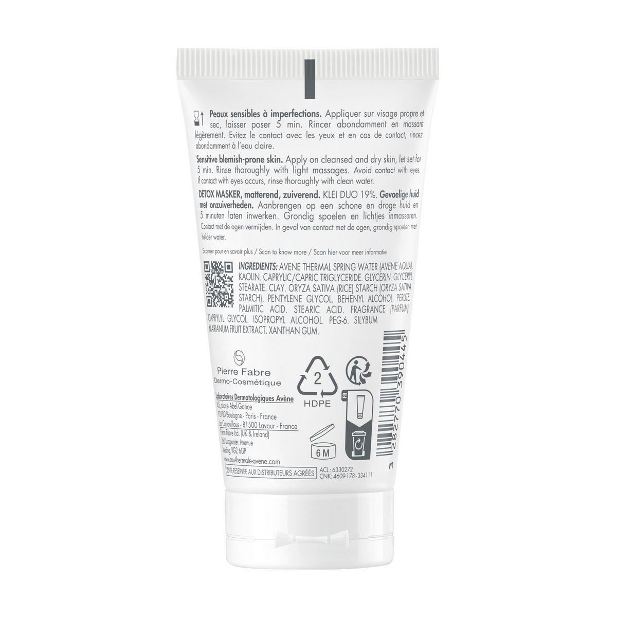 AVÈNE Cleanance masque détox peaux sensibles à imperfections 50ml