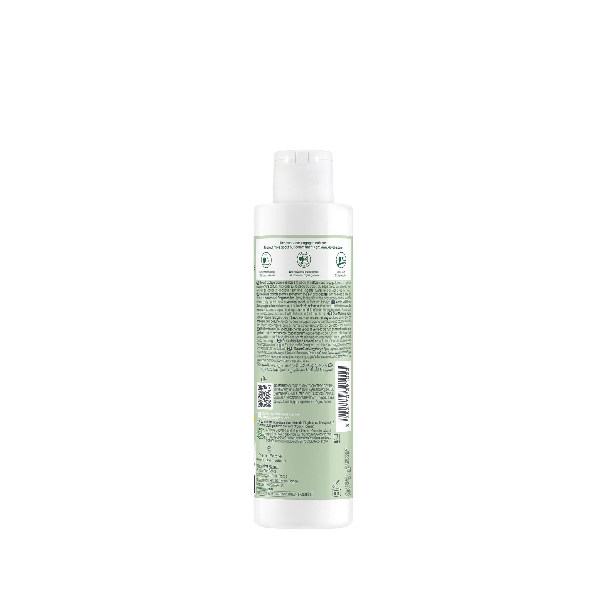 Voir la diapositive 2 : KLORANE Bébé huile multi-usages au calendula bio 200ml