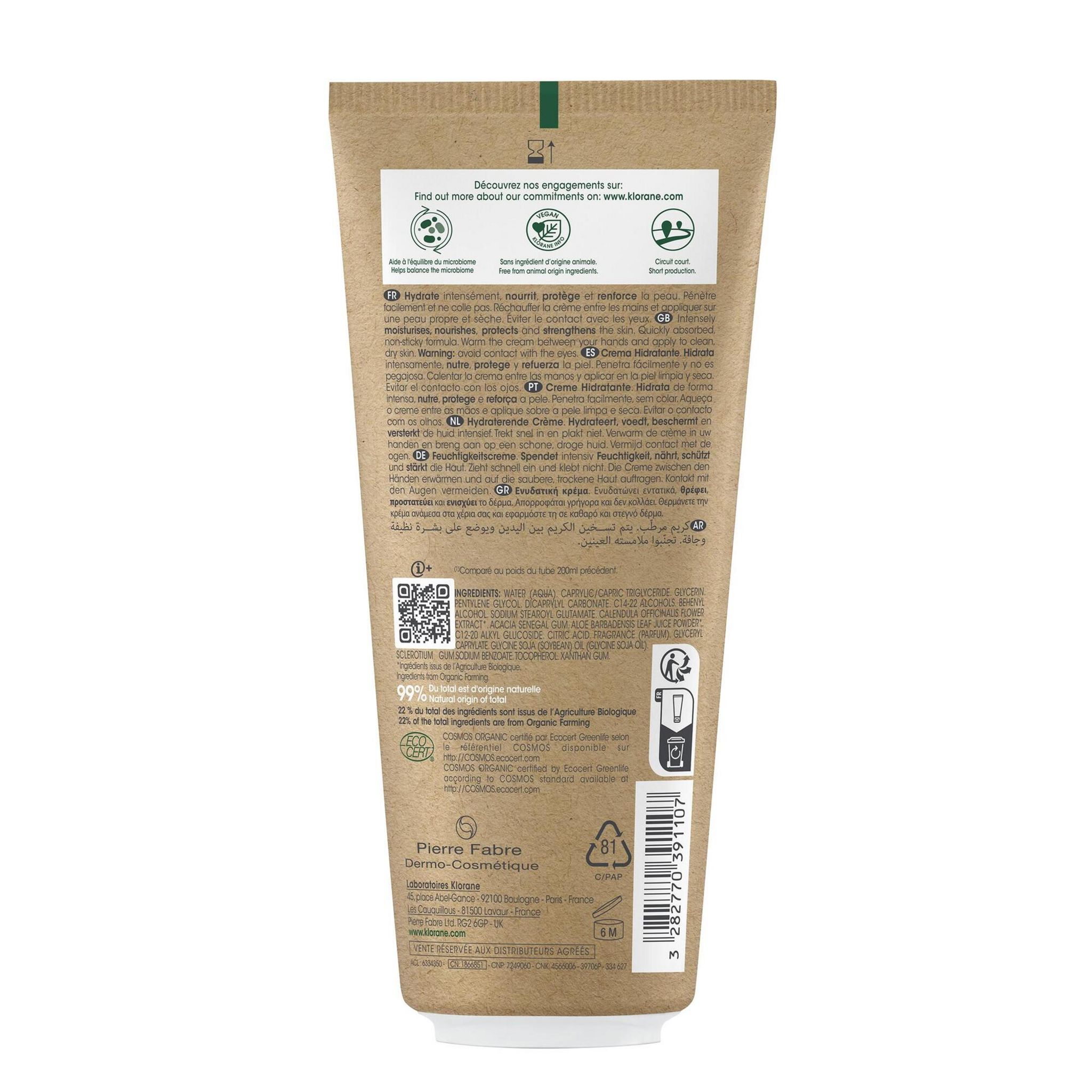 Voir la diapositive 2 : KLORANE Bébé crème hydratante au calendula bio 200ml