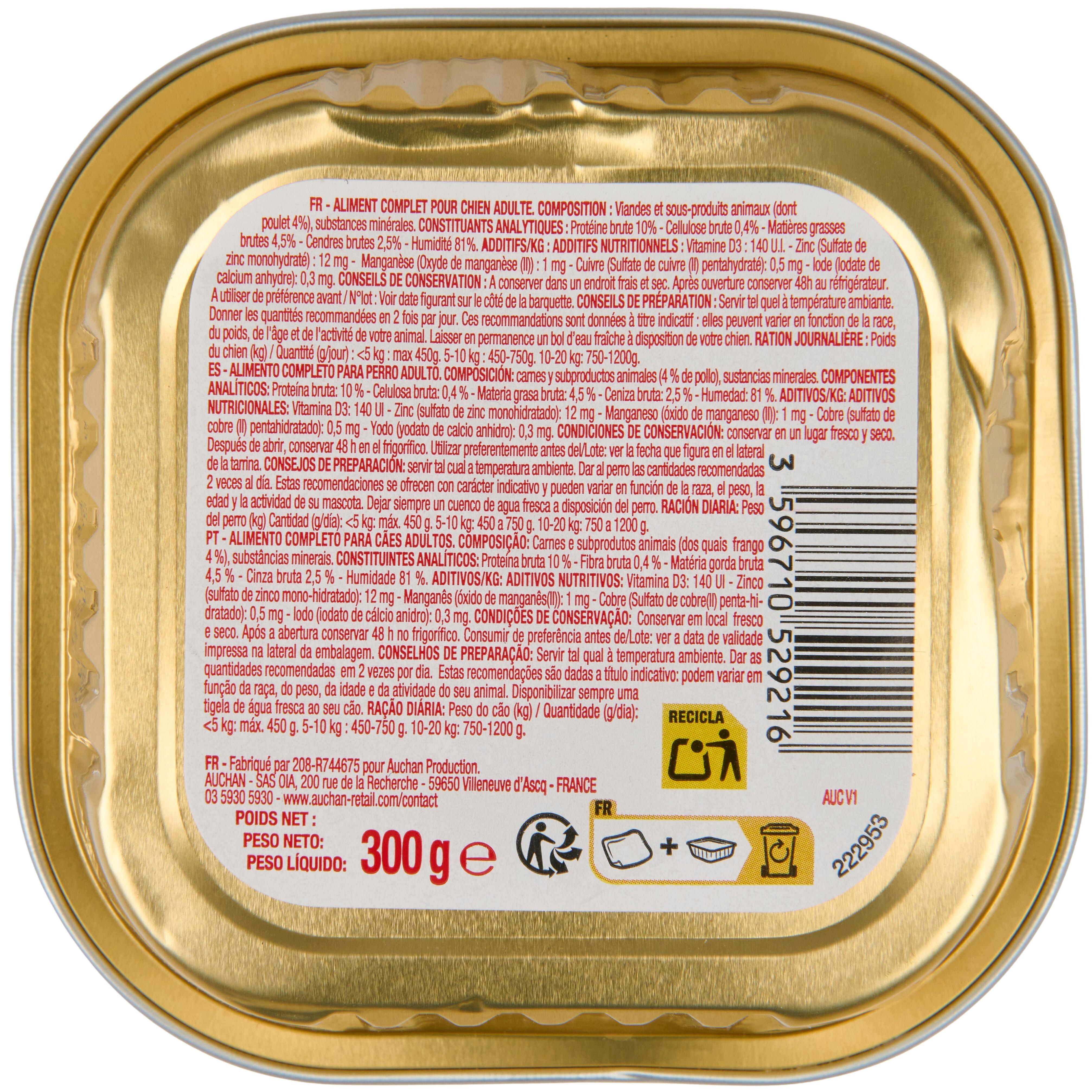 Voir la diapositive 3 : POUCE Pâtée au poulet en barquette pour chien 300g