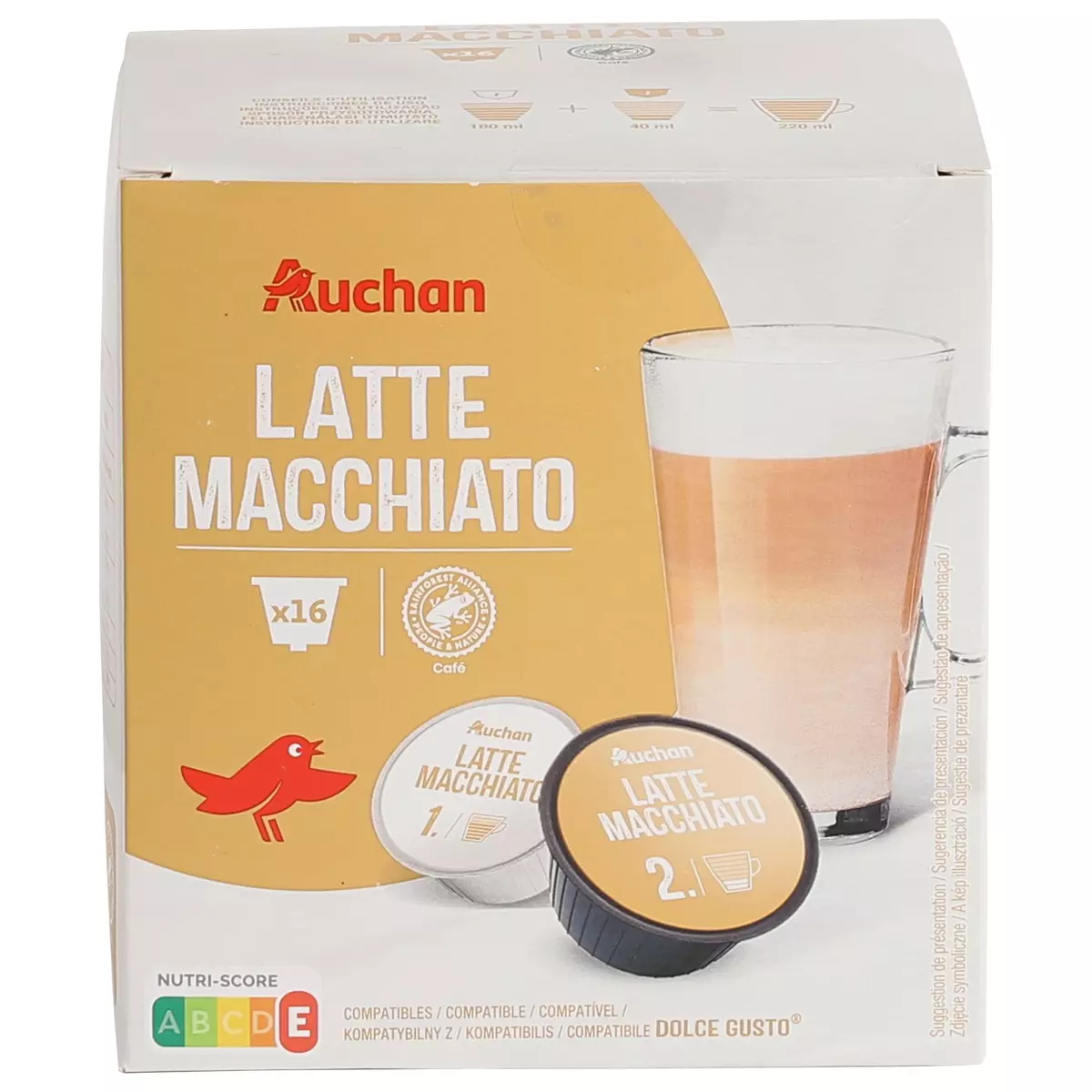AUCHAN Capsules Latte Macchiato compatible Dolce Gusto 16 capsules 192g