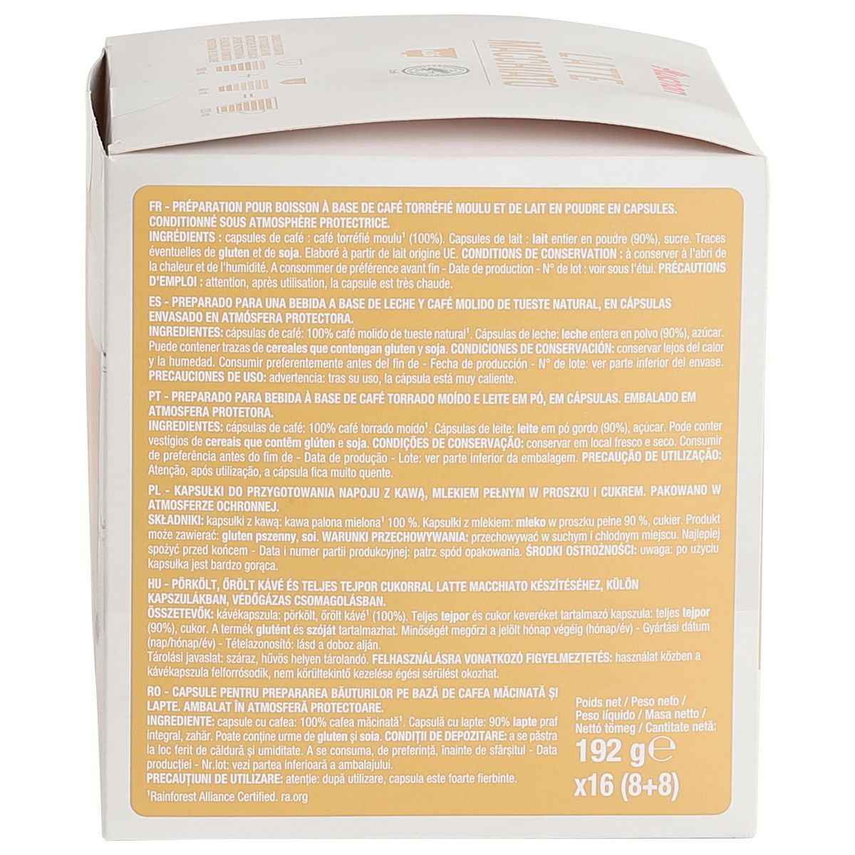 AUCHAN Capsules de café Latte Macchiato compatibles Dolce Gusto 16 capsules 192g