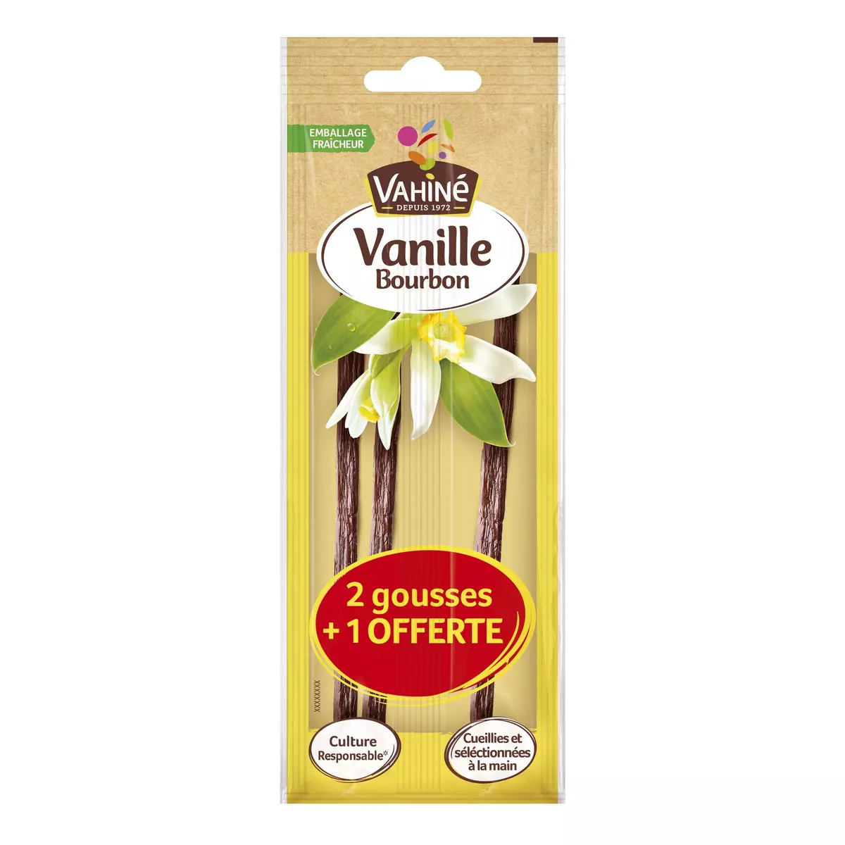 VAHINE Gousses de vanille en sachet 2 gousses + 1 offerte 6g
