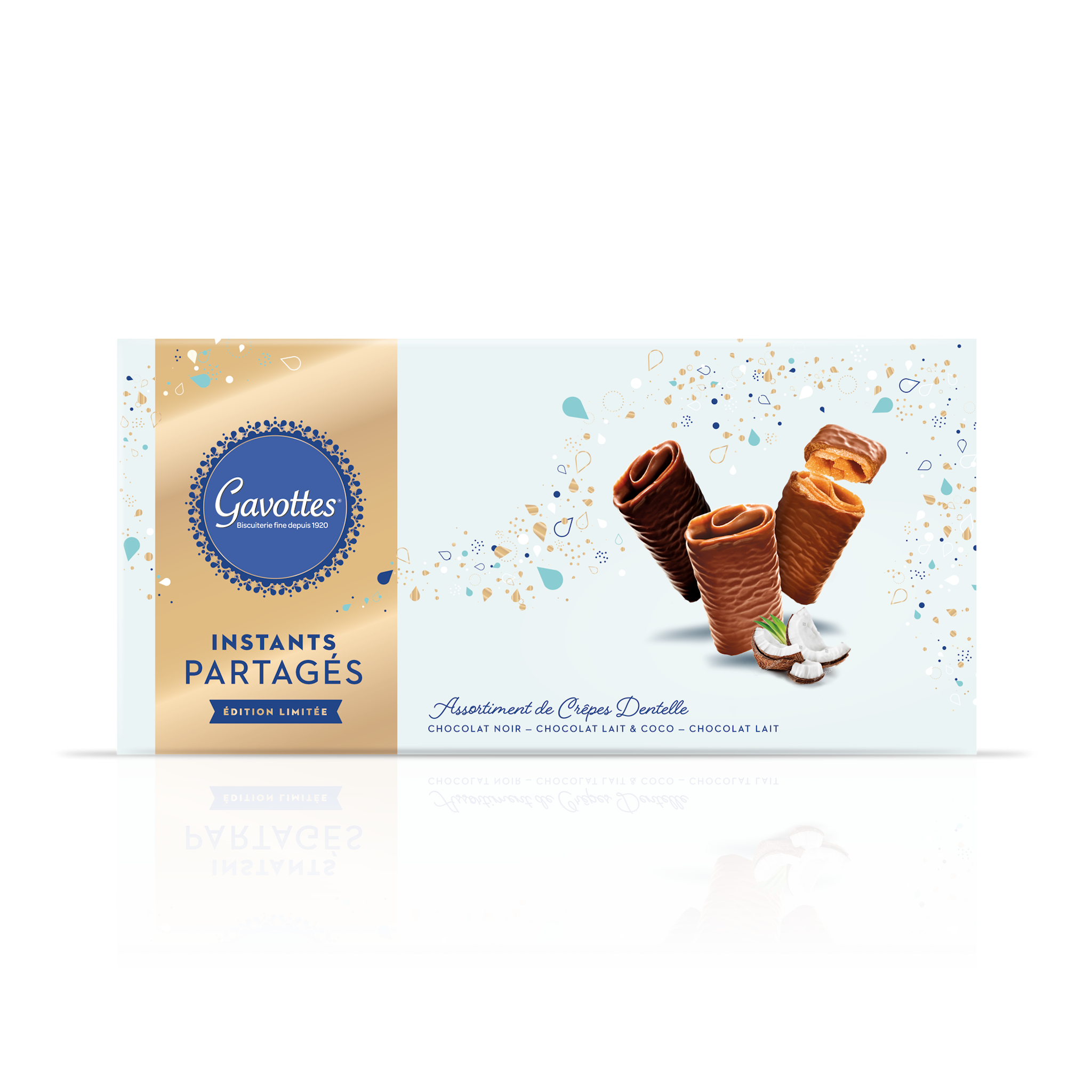 GAVOTTES Coffret de crêpes dentelle enrobées de chocolat noir, saveur coco et chocolat au lait 240g