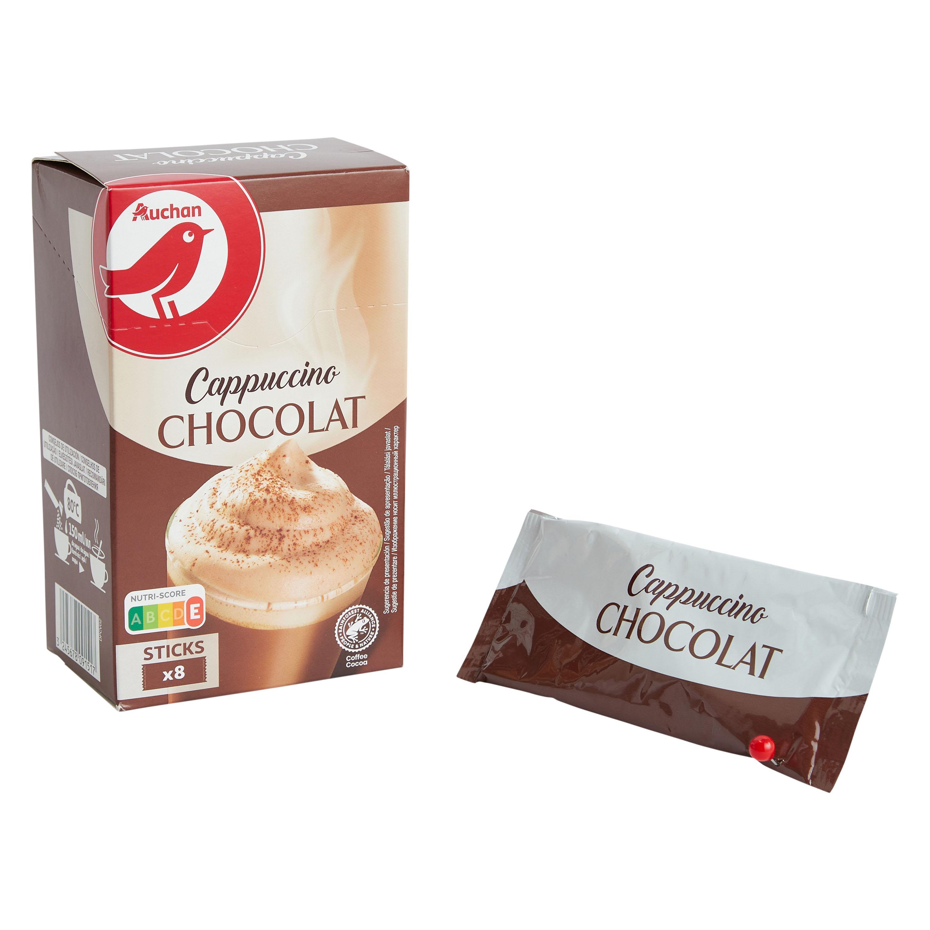 Voir la diapositive 2 : AUCHAN Cappuccino saveur chocolat en sticks 8 sticks 8x18g