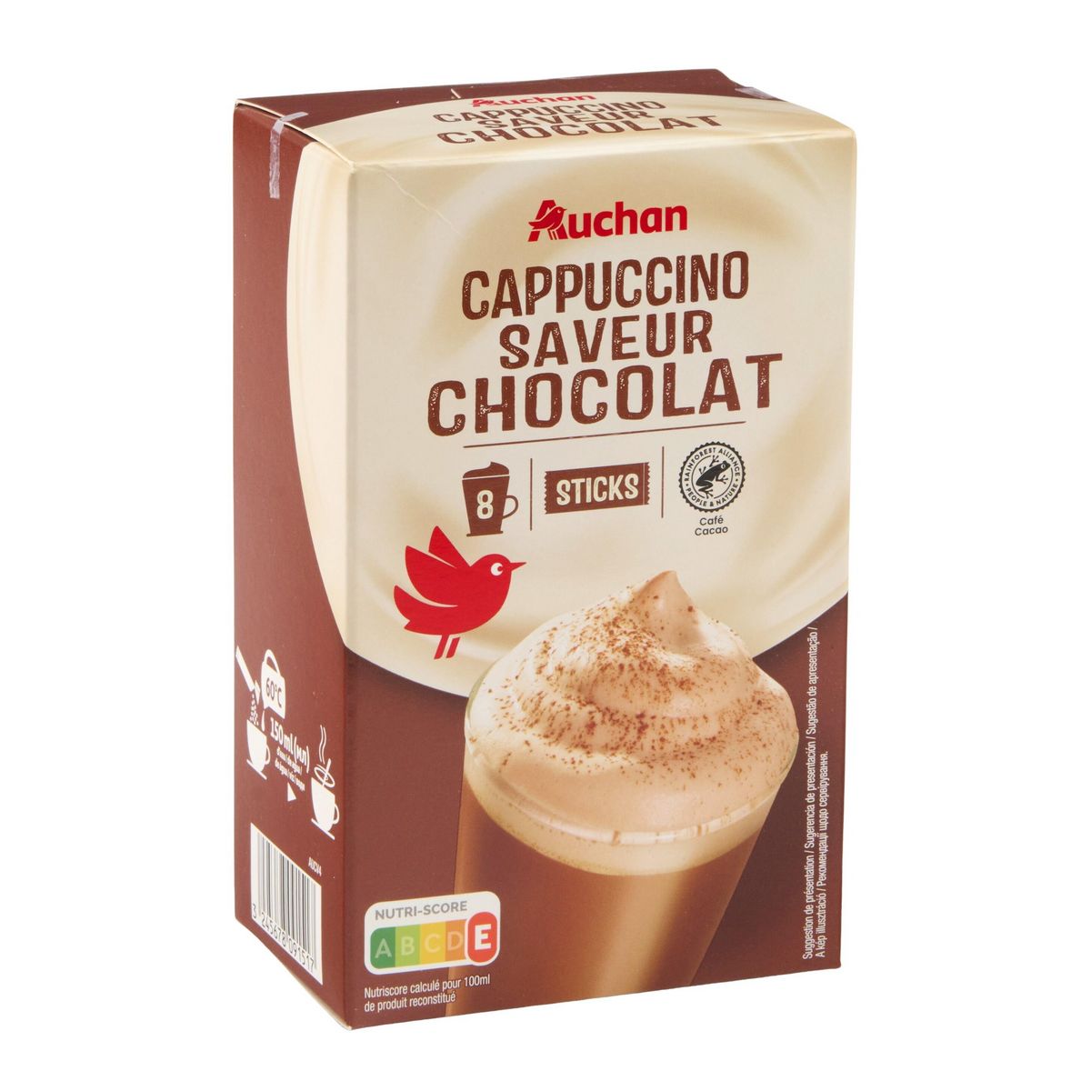 AUCHAN Cappuccino saveur chocolat en sticks 8 sticks 8x18g