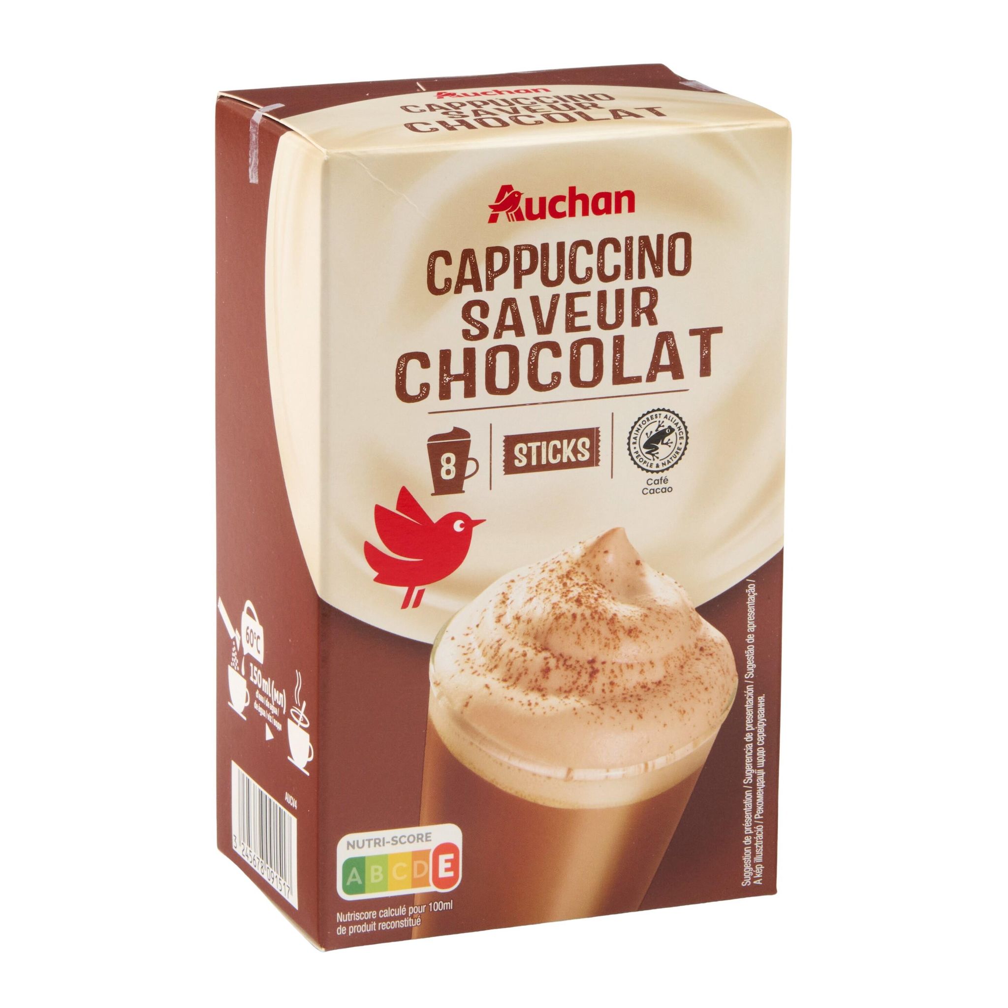 Voir la diapositive 4 : AUCHAN Cappuccino saveur chocolat en sticks 8 sticks 8x18g