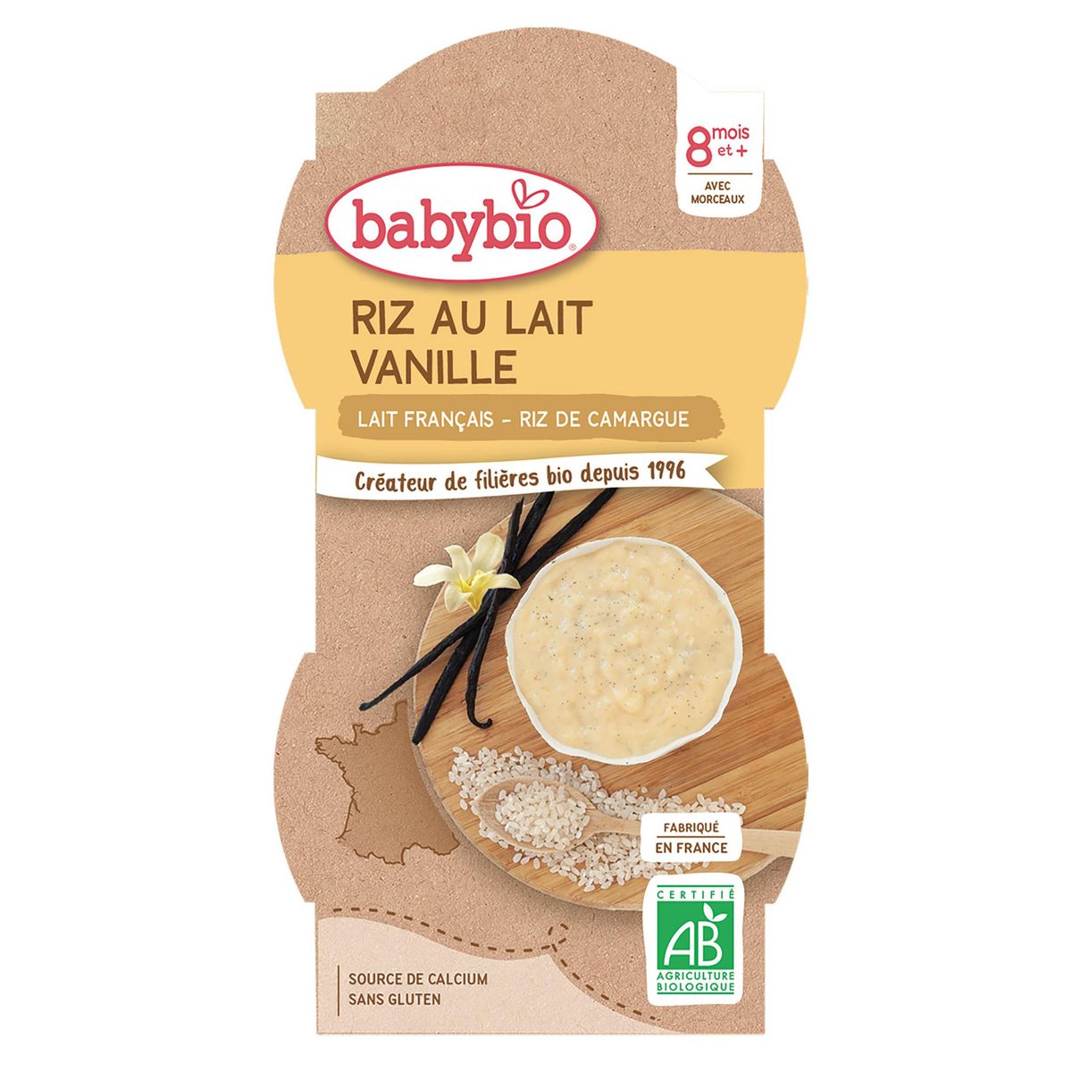 BABYBIO Bols riz au lait vanille bio dès 8 mois 2x100g