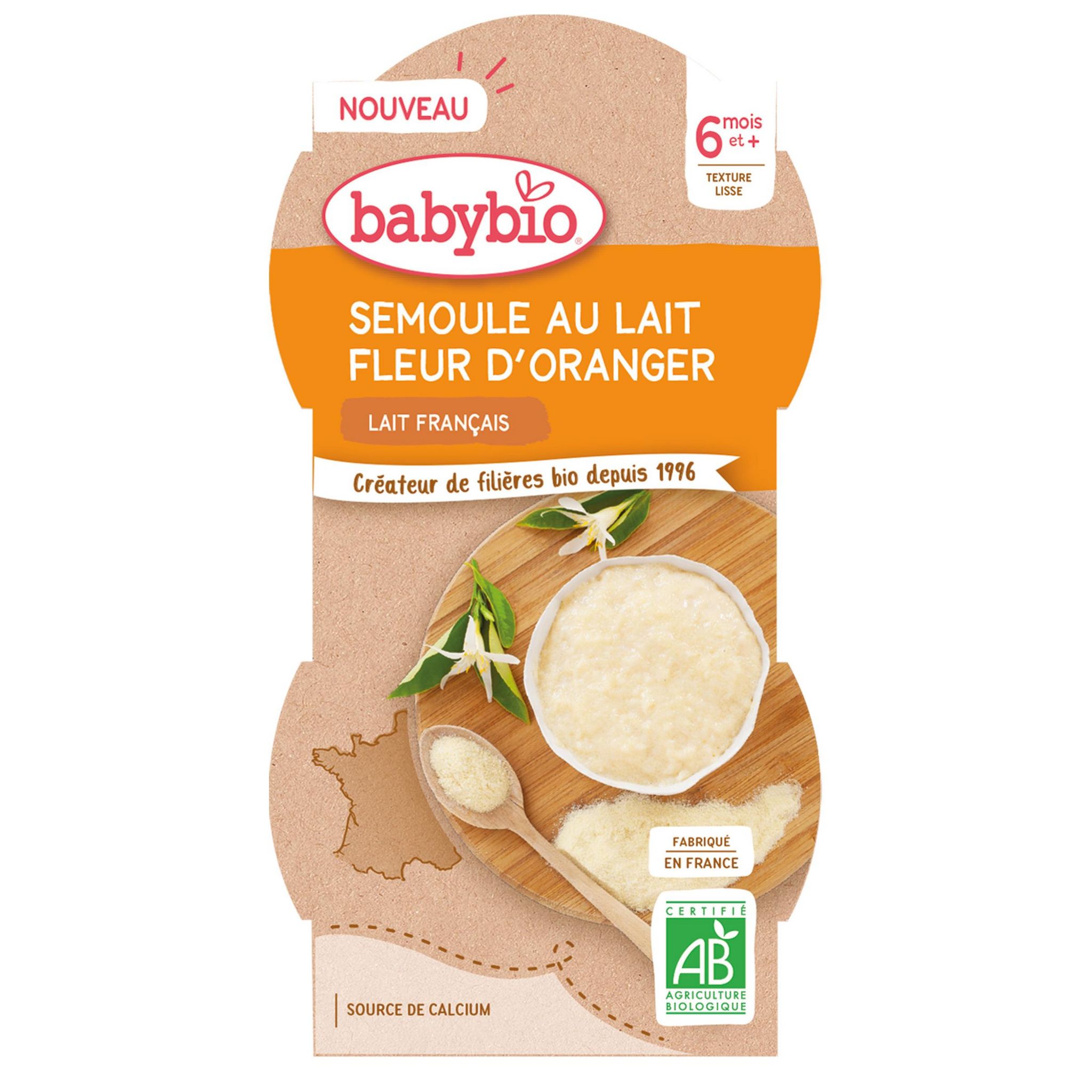 Voir la diapositive 2 : BABYBIO Bols semoule au lait fleur d'oranger bio dès 6 mois 2x100g