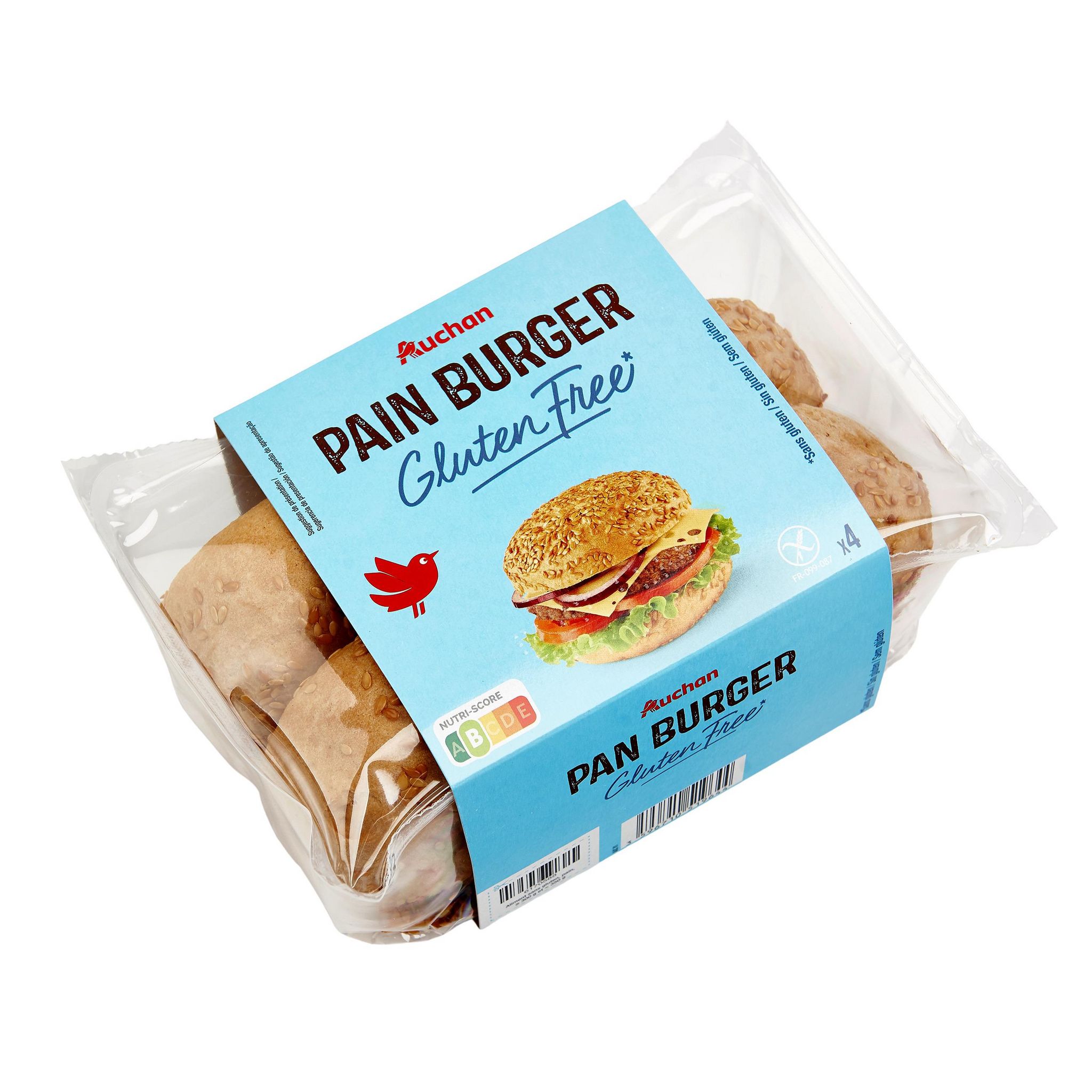 Voir la diapositive 2 : AUCHAN Pain burger sans gluten 4 pièces 300g