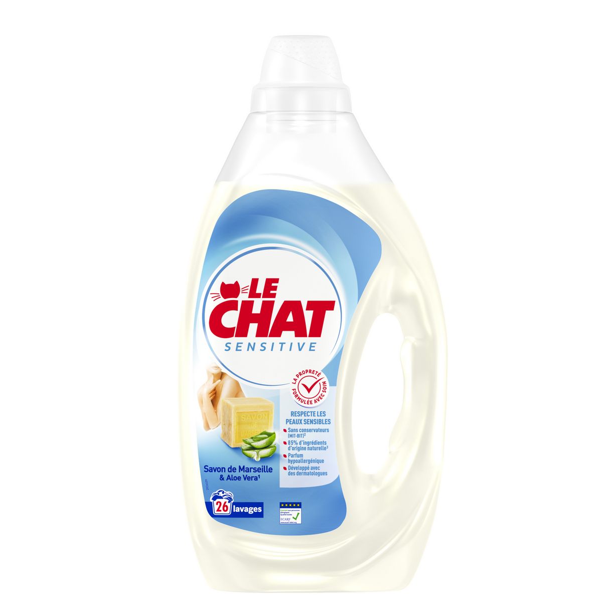 LE CHAT Lessive liquide savon de Marseille & Aloe vera 26 lavages 1,17l