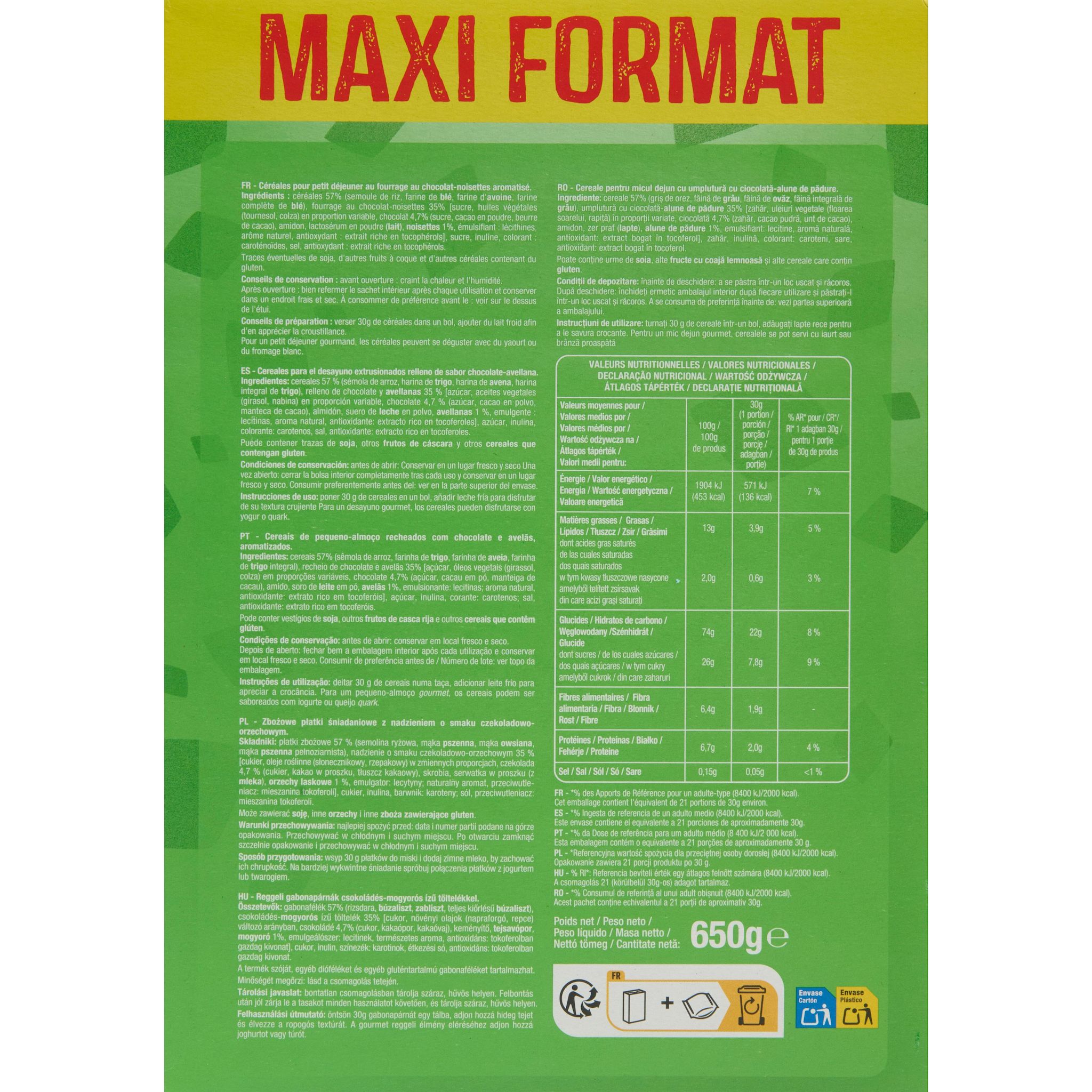 Voir la diapositive 2 : AUCHAN Céréales coeur chocolat noisettes 650g