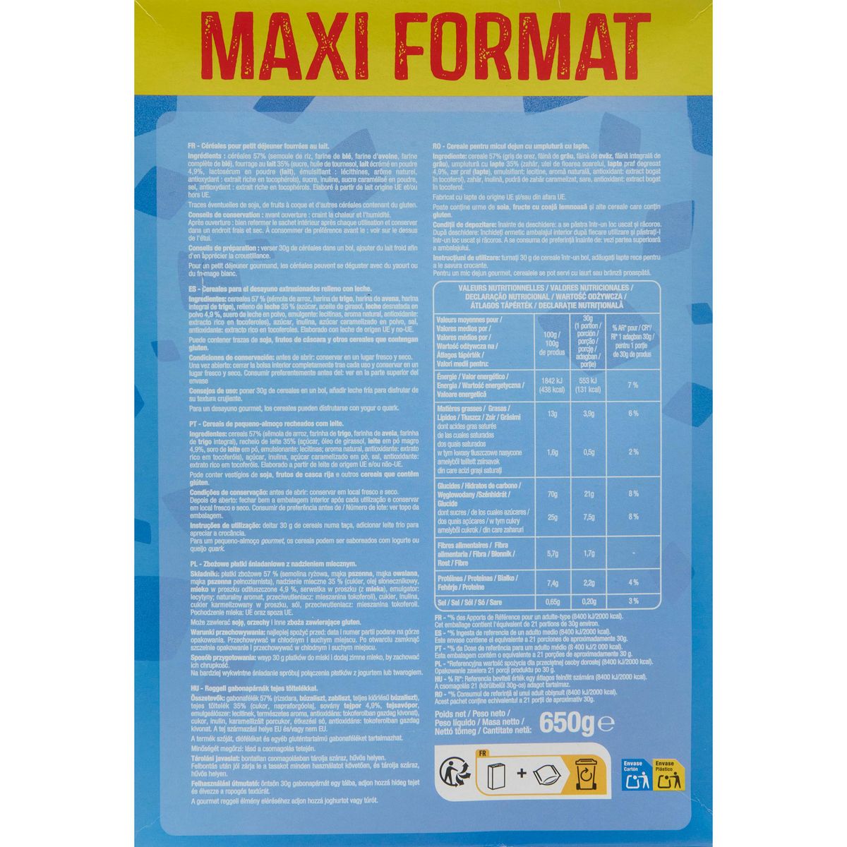 AUCHAN Céréales coeur de lait 650g