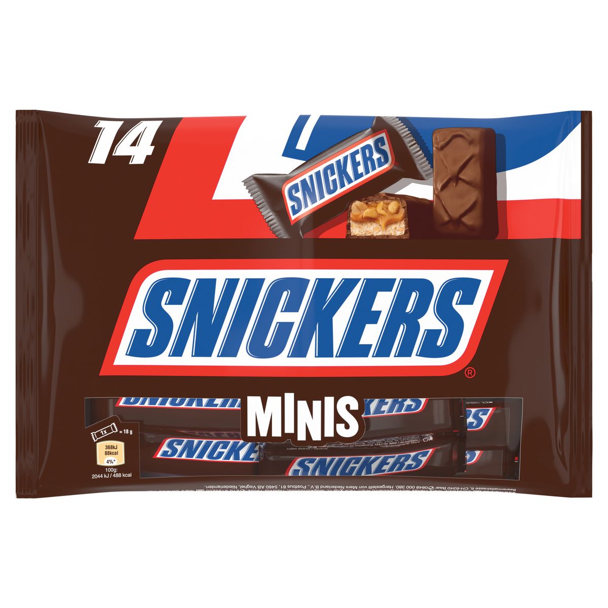SNICKERS Mini barres chocolatées aux cacahuètes grillées et caramel 14 barres 275g