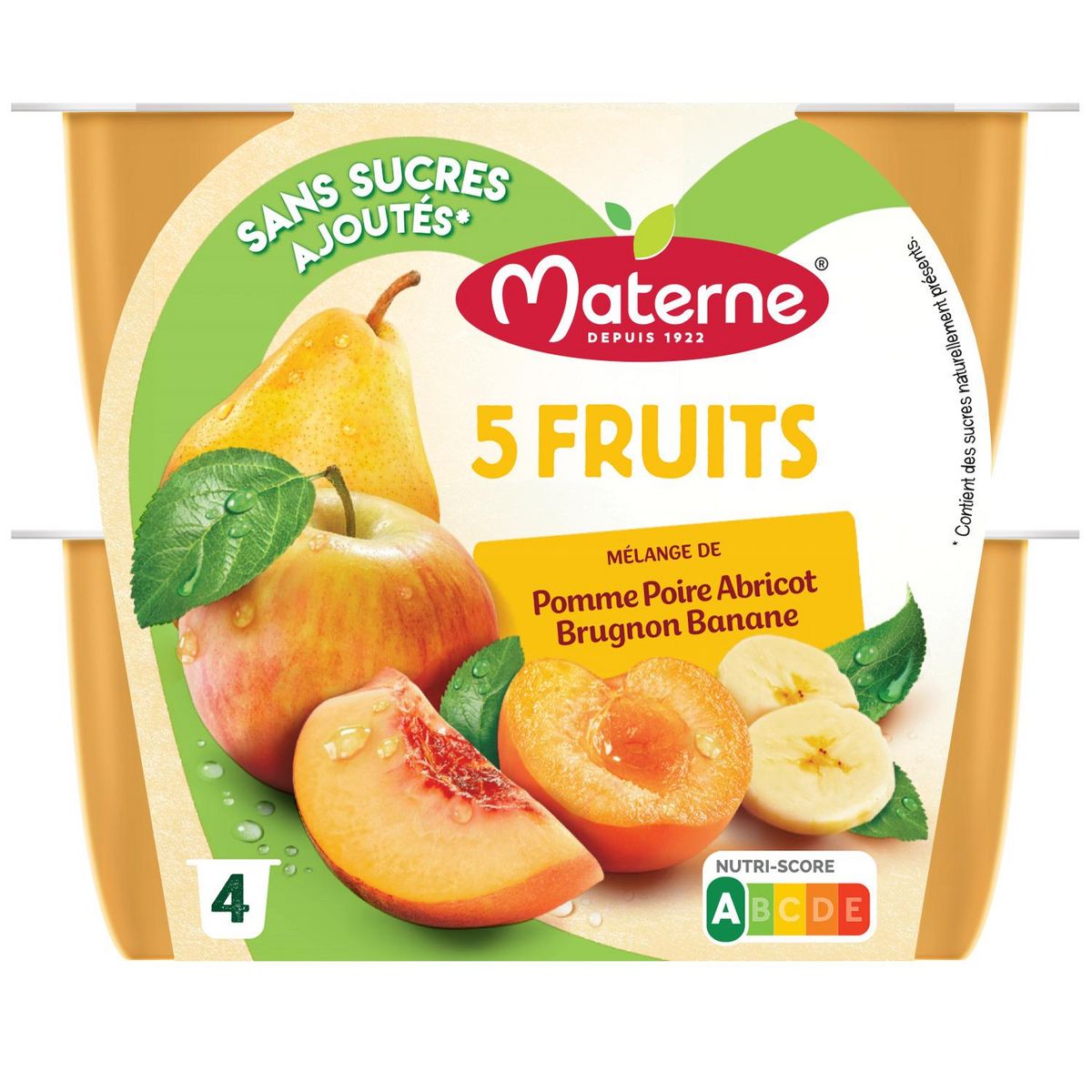MATERNE Spécialité pomme poire abricot brugnon banane sans sucres ajoutés 4x100g