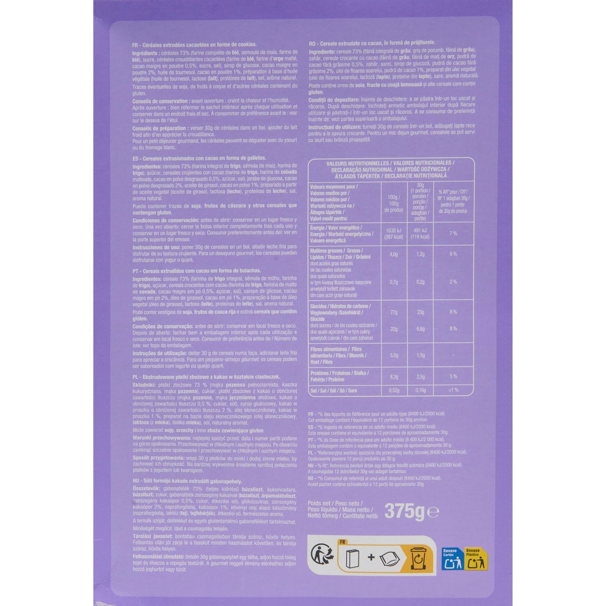 AUCHAN Céréales mini cookies 375g