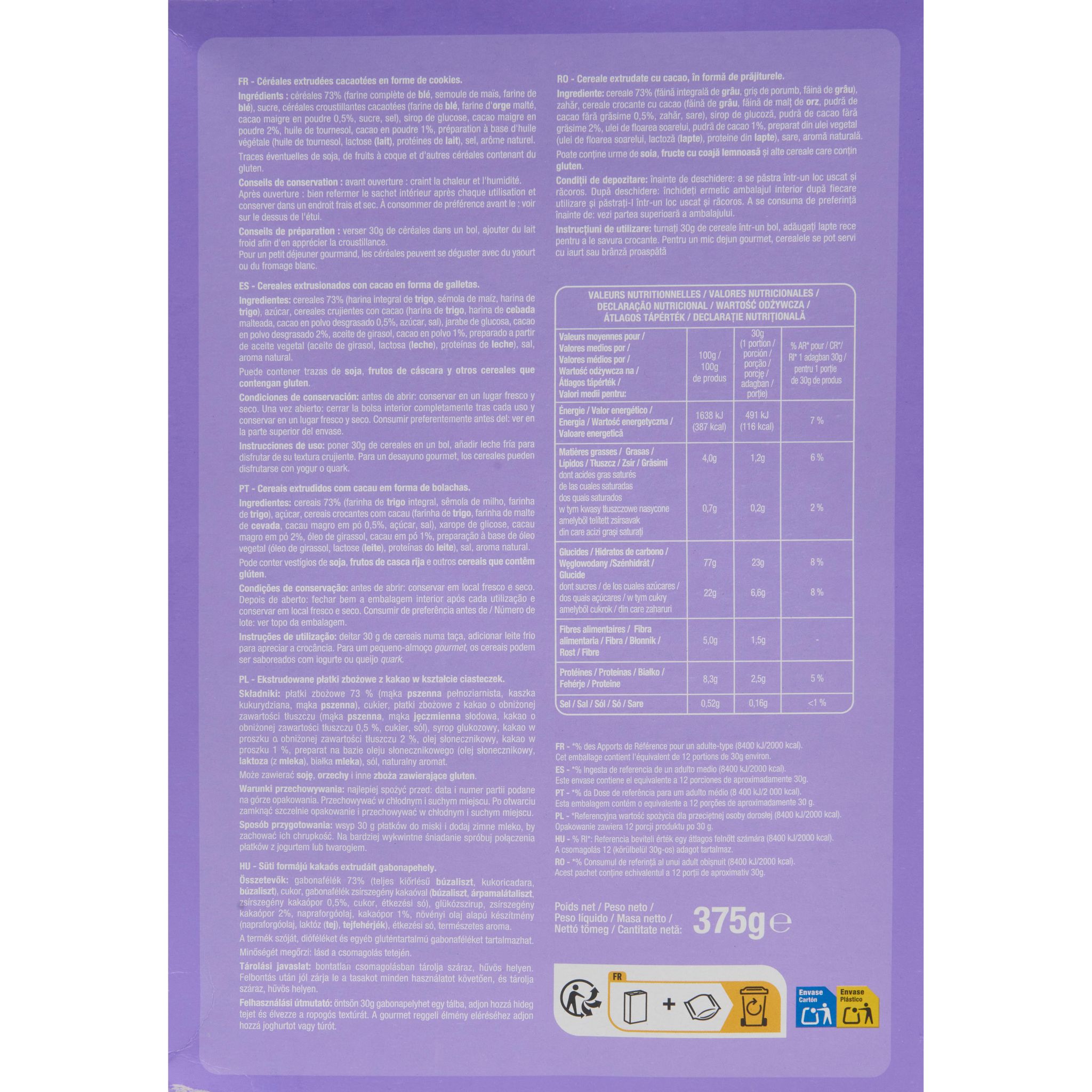 Voir la diapositive 2 : AUCHAN Céréales mini cookies 375g