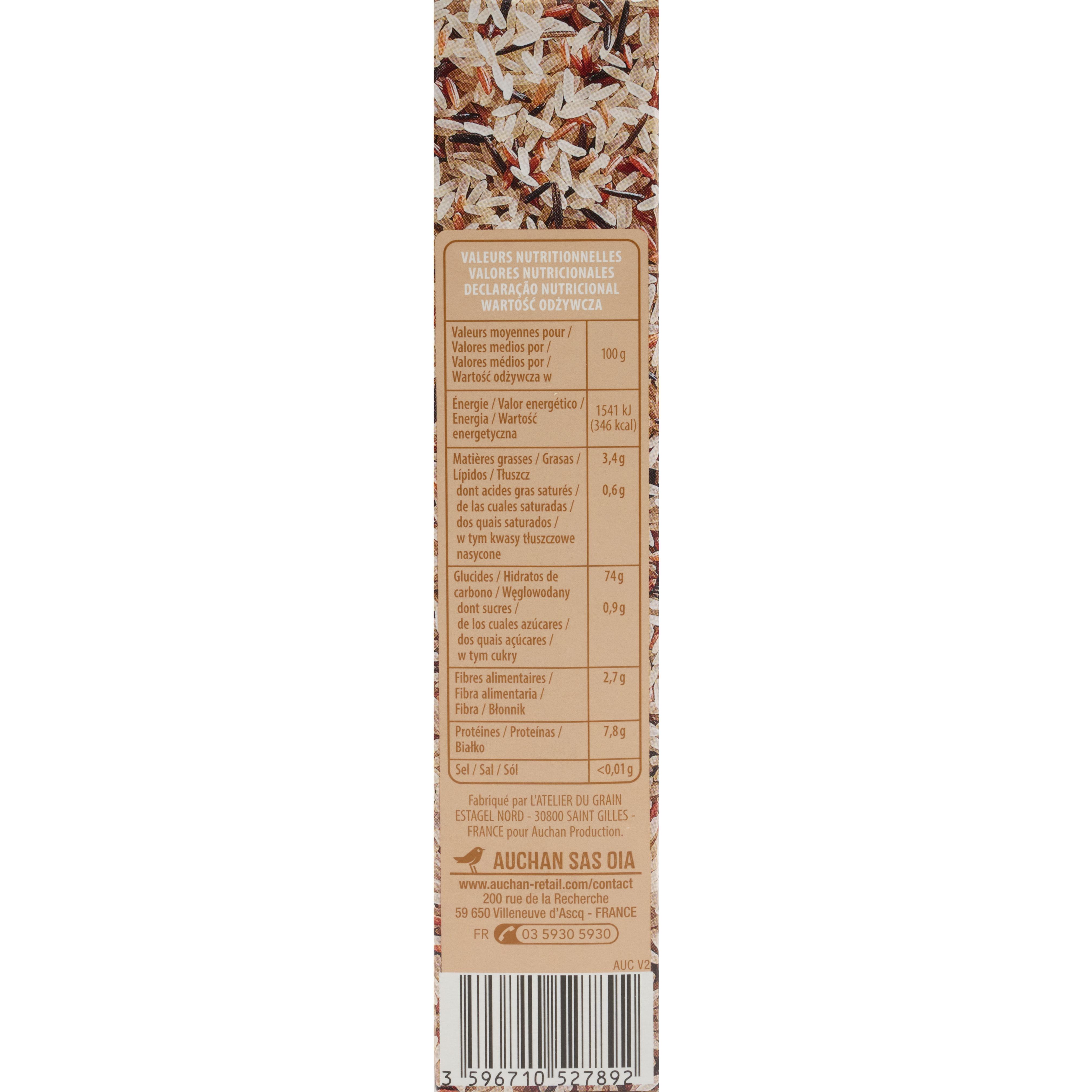 Voir la diapositive 3 : AUCHAN CULTIVONS LE BON Riz 3 couleurs cultivé en France 500g