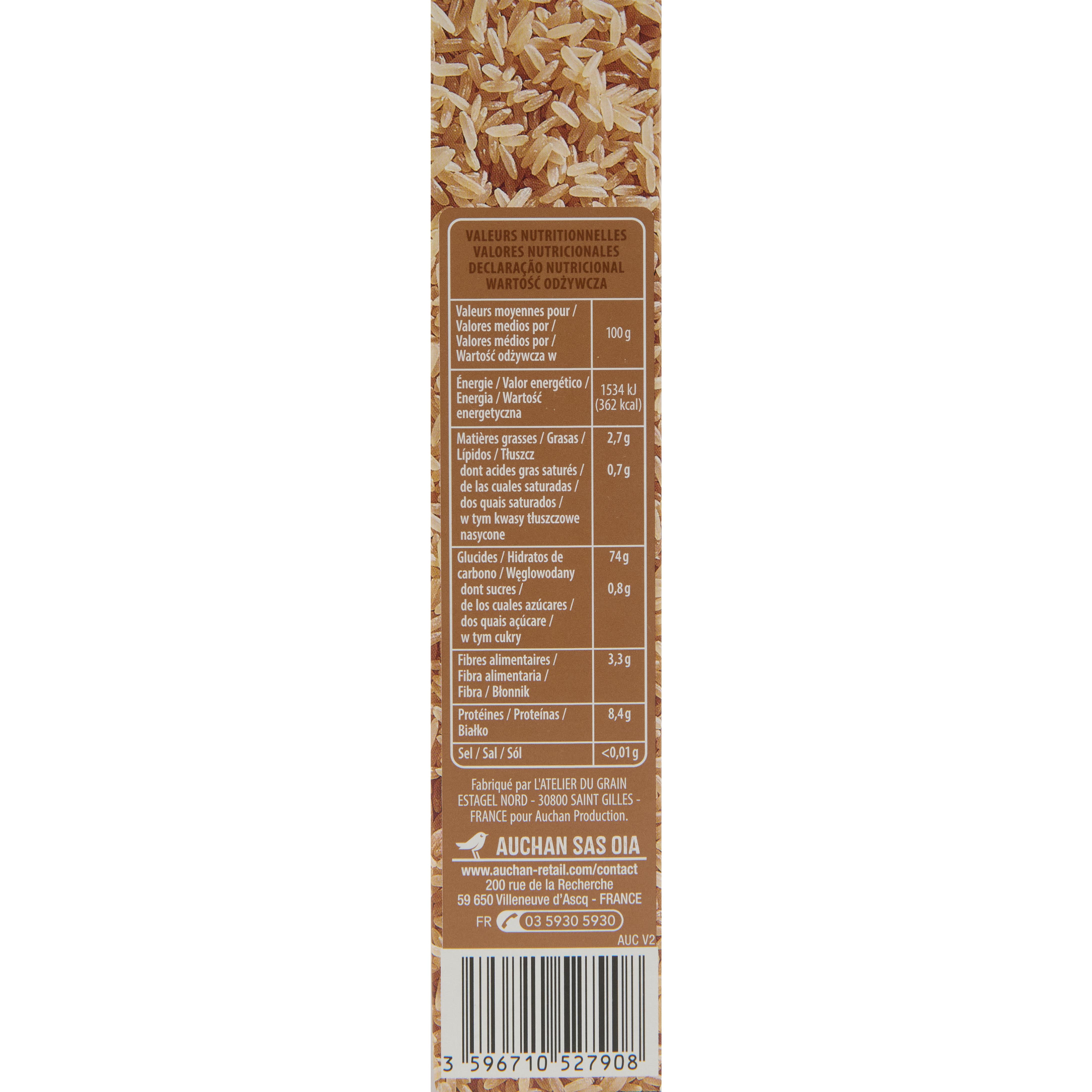 Voir la diapositive 3 : AUCHAN CULTIVONS LE BON Riz complet cultivé en France 500g