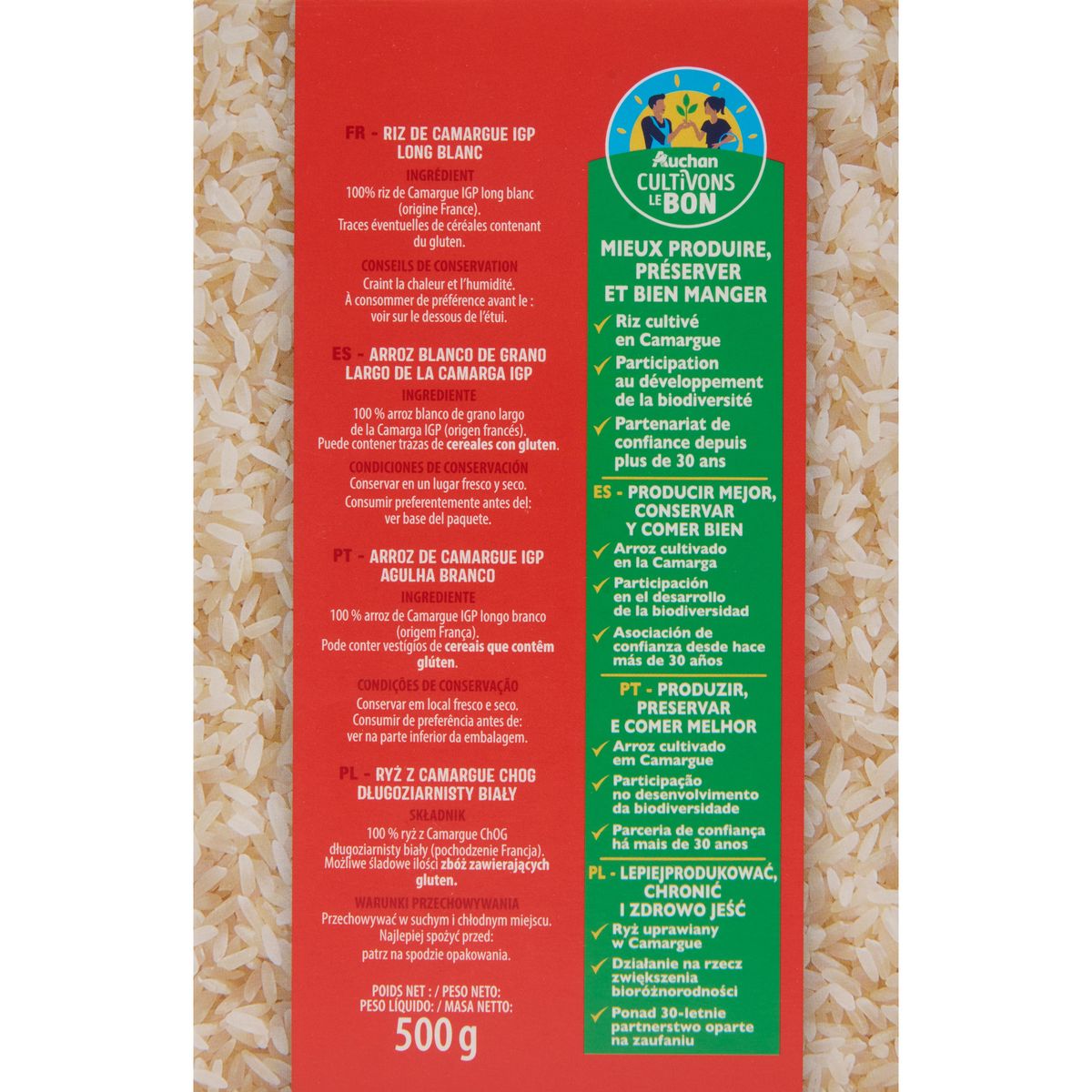 AUCHAN CULTIVONS LE BON Riz blanc de Camargue IGP cultivé en France 500g