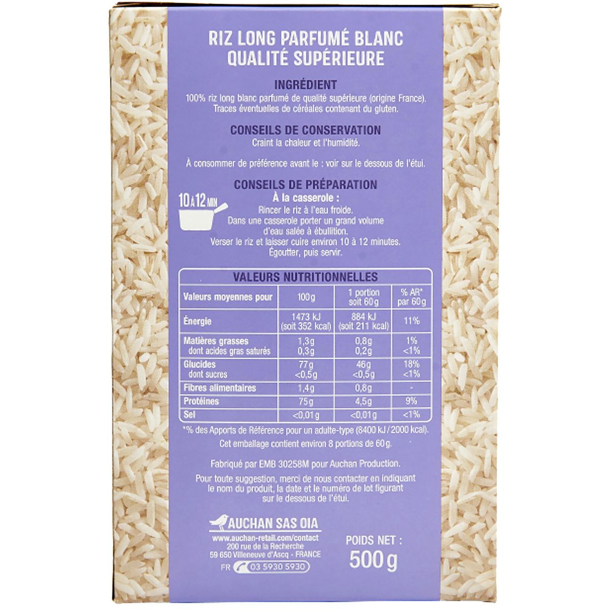 AUCHAN CULTIVONS LE BON Riz parfumé 500g