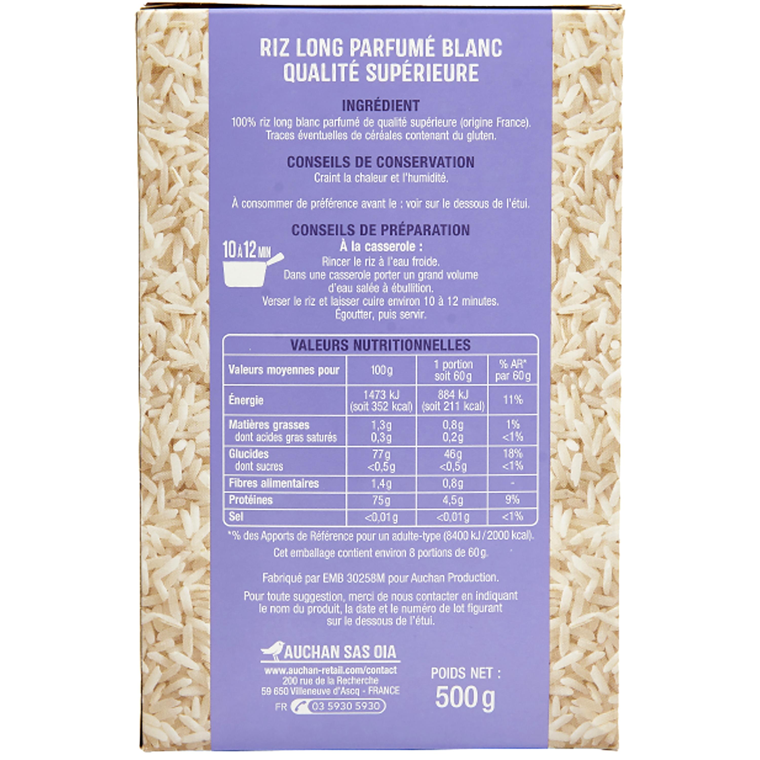 Voir la diapositive 3 : AUCHAN CULTIVONS LE BON Riz parfumé 500g