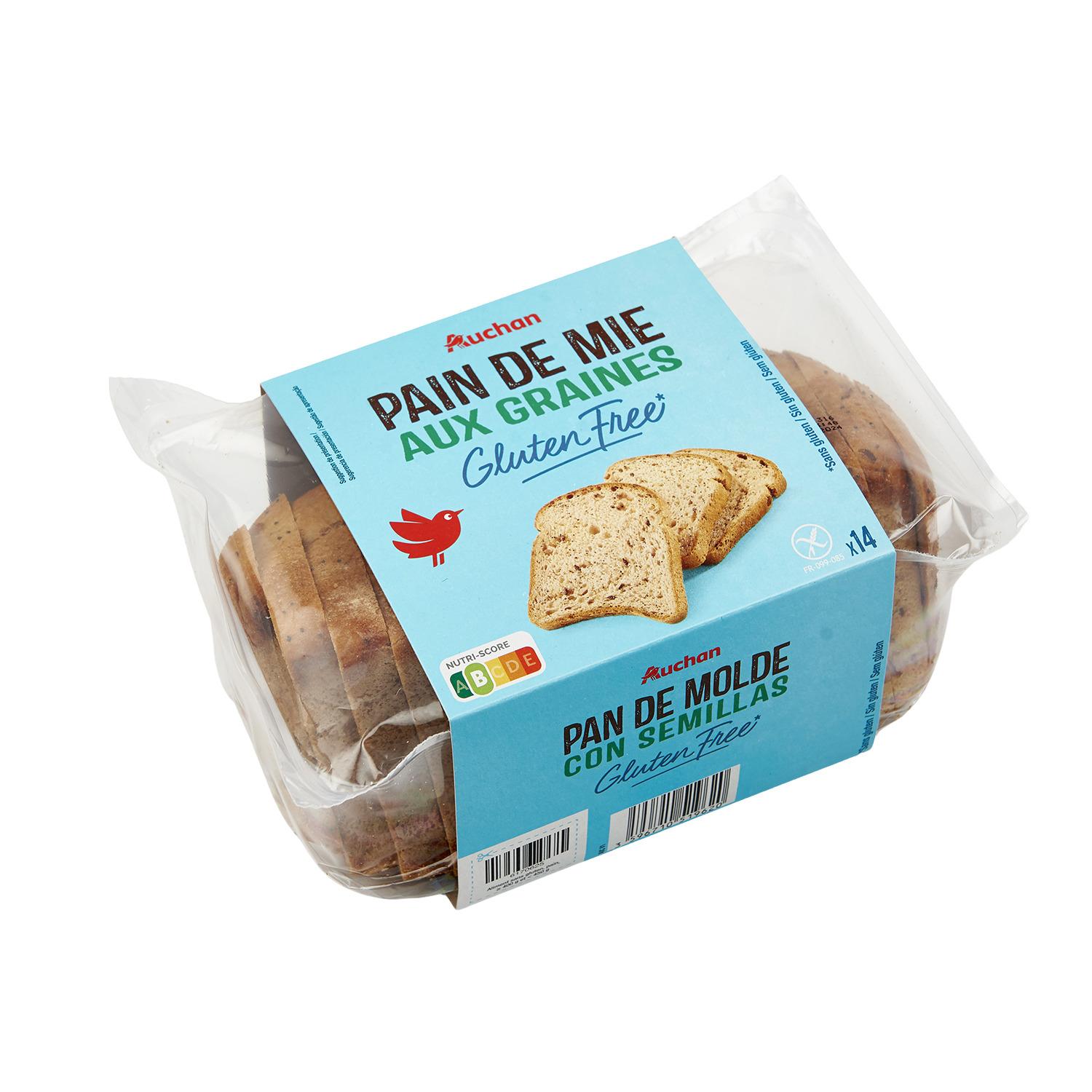 Voir la diapositive 2 : AUCHAN Pain de mie aux graines sans gluten 14 tranches 400g
