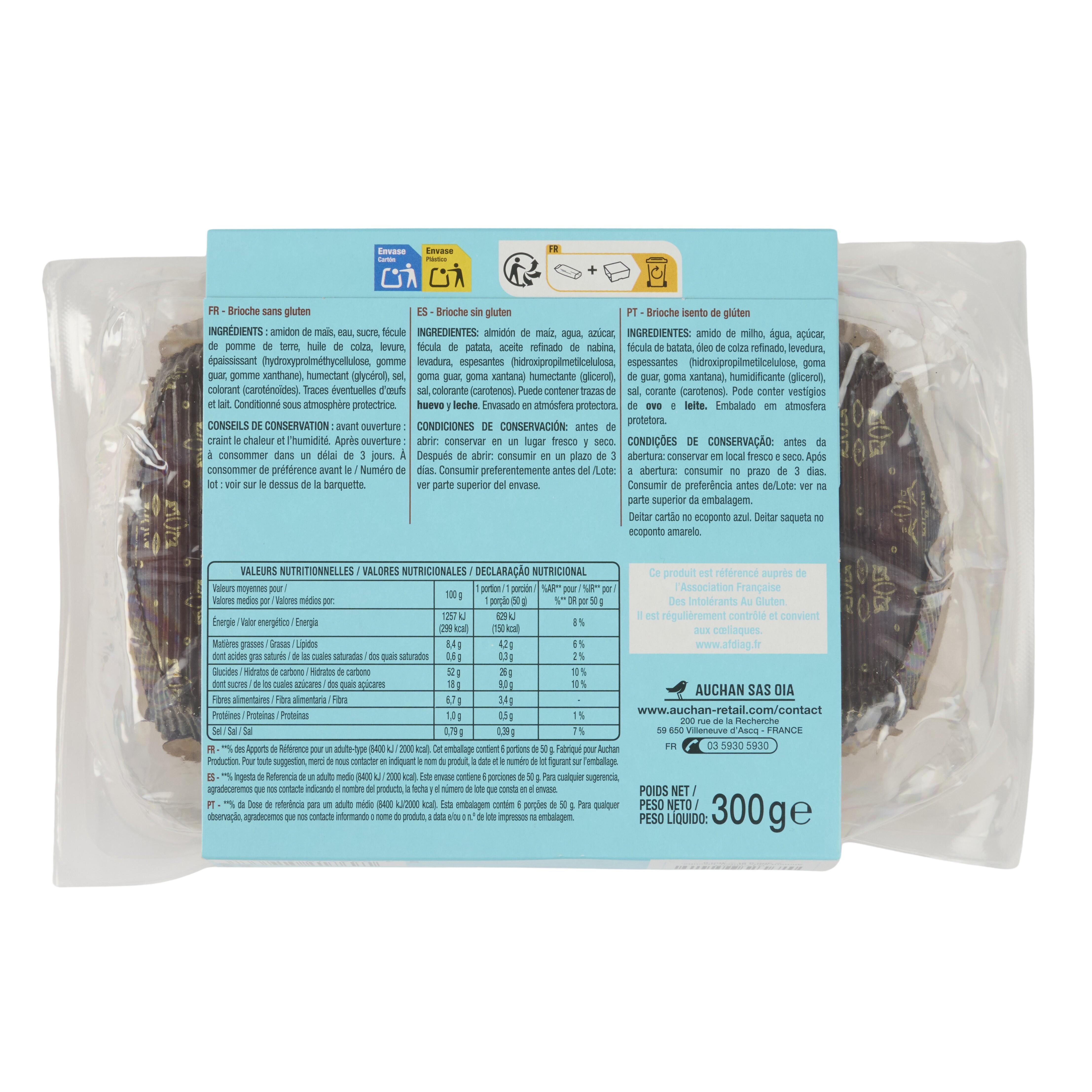 Voir la diapositive 3 : AUCHAN Brioche sans gluten 300g