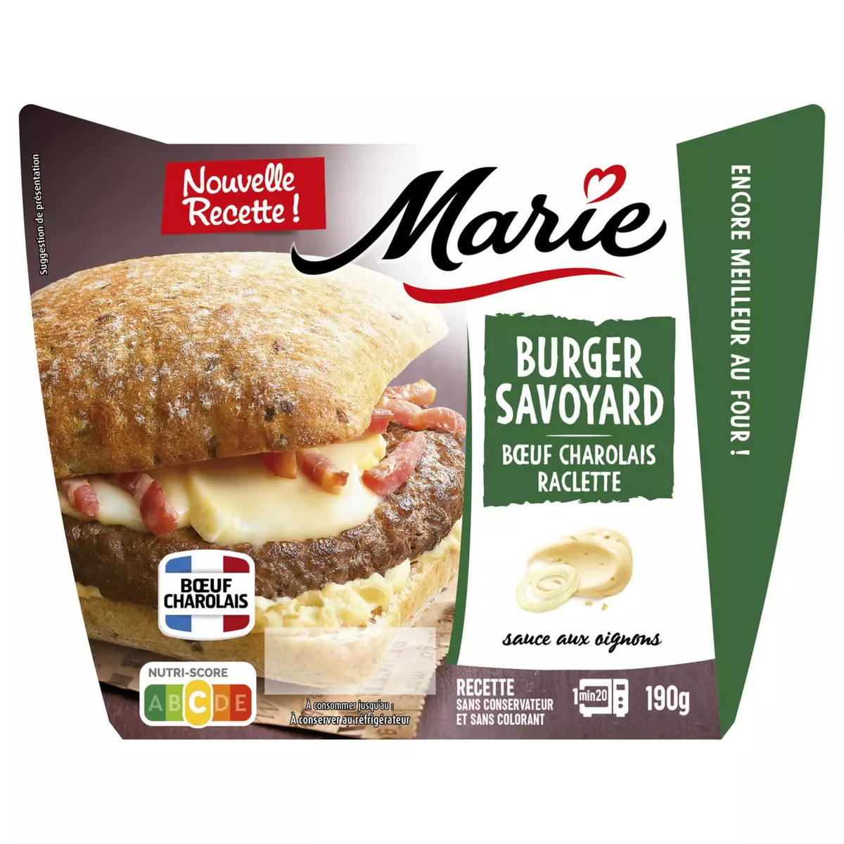 MARIE Burger savoyard boeuf charolais raclette 190g
