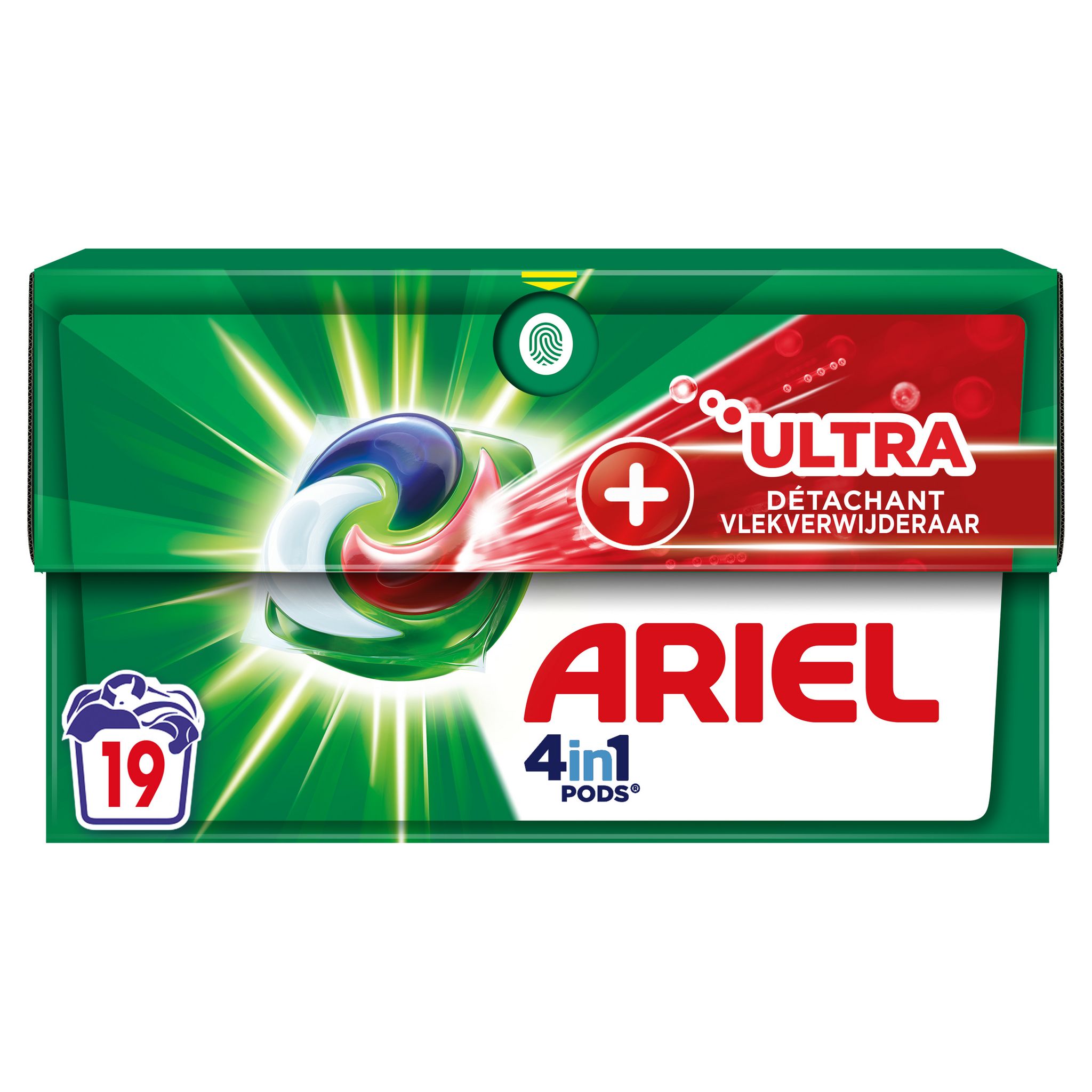 ARIEL Pods Lessive capsules 4 en 1 Ultra détachant 19 capsules