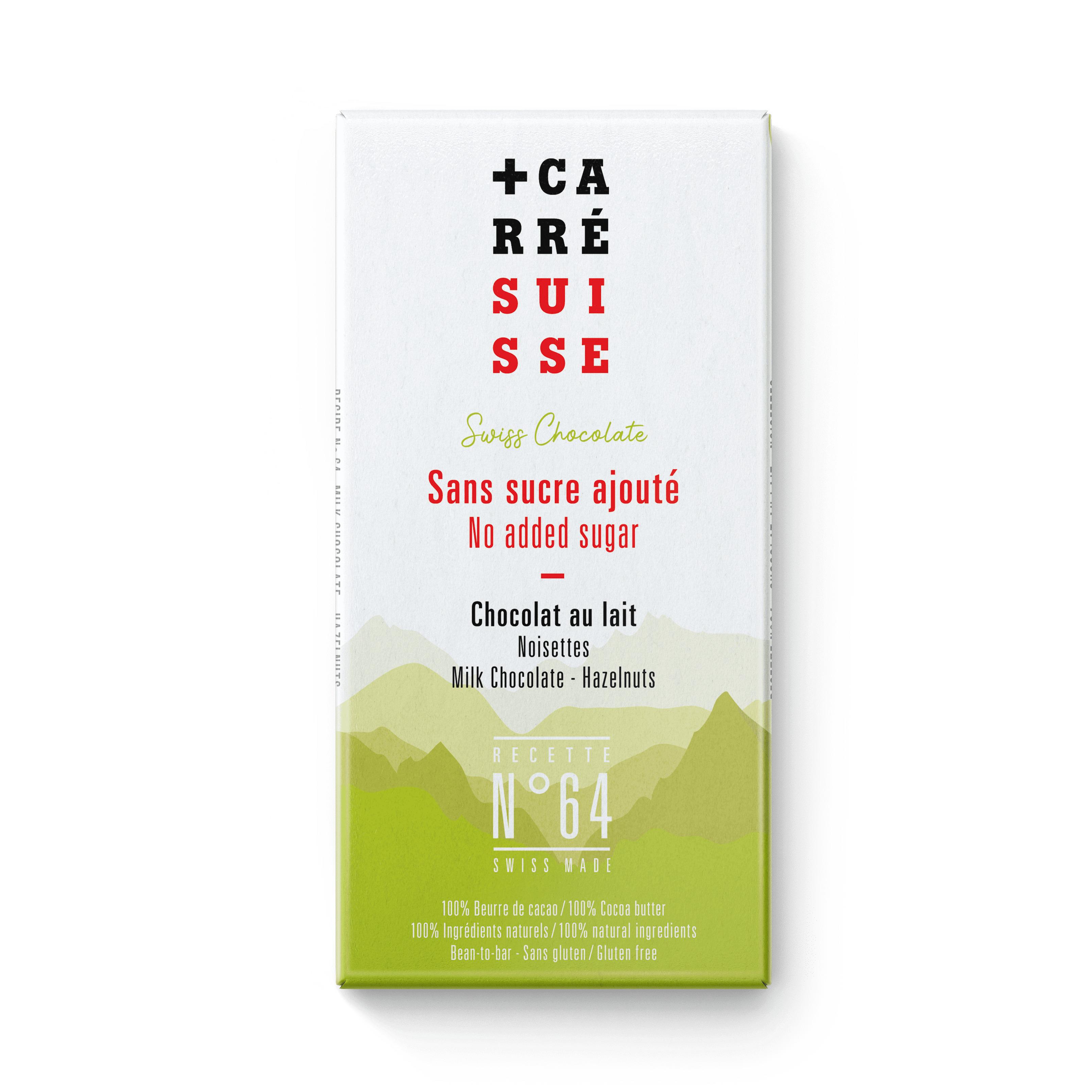 CARRE SUISSE Tablette de chocolat au lait sans sucre ajouté 90g