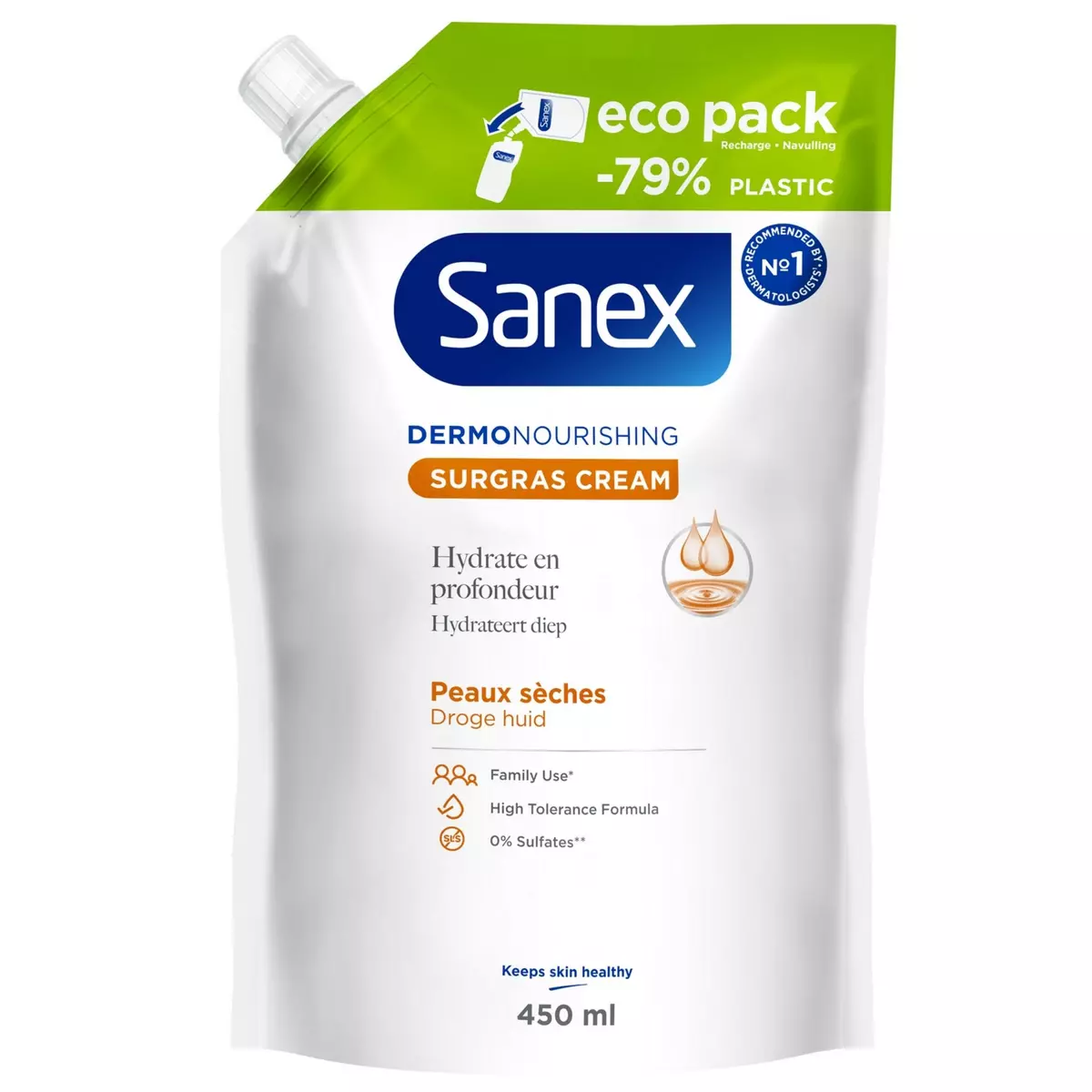 SANEX Recharge gel douche surgras peaux sèches 450ml