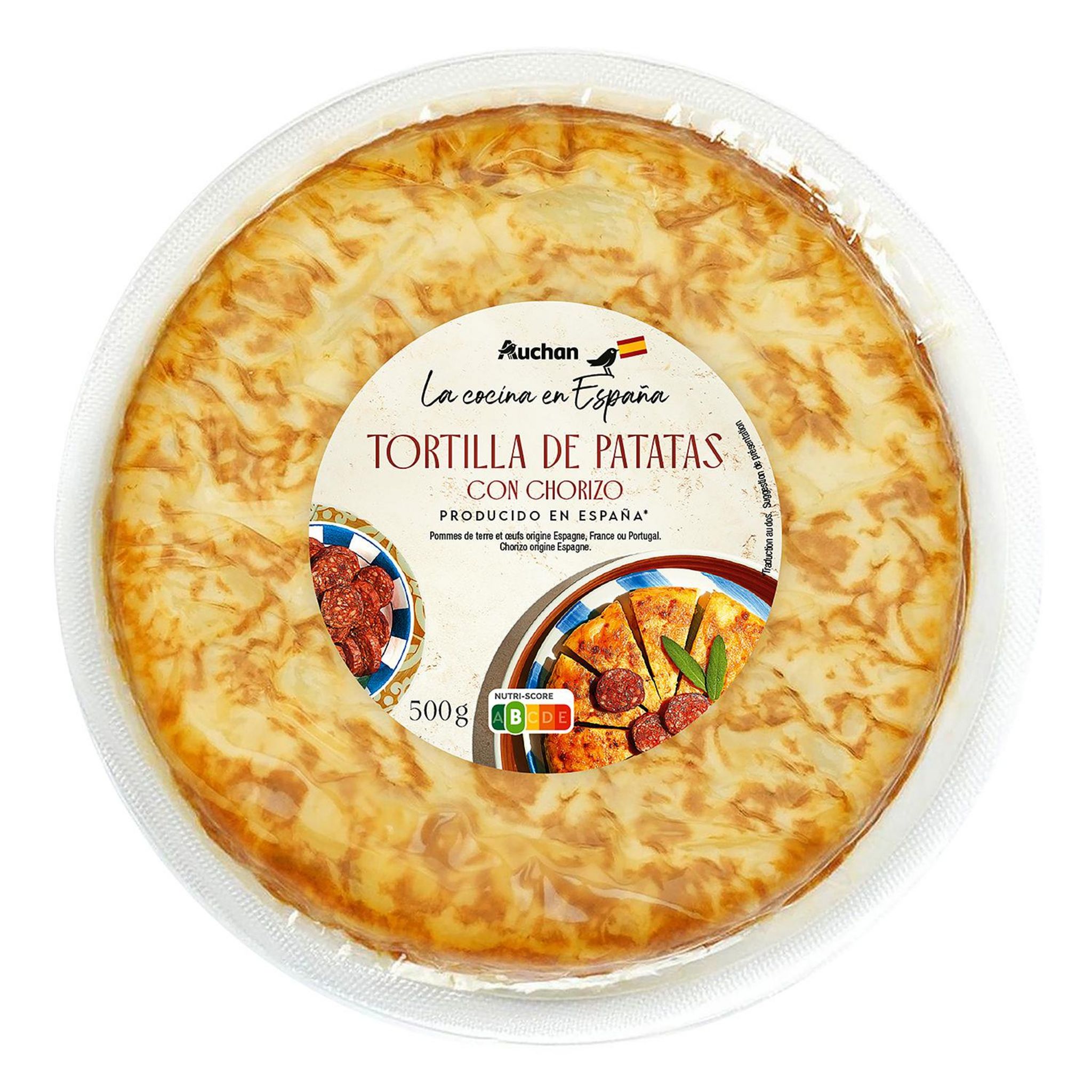 Voir la diapositive 2 : AUCHAN Tortilla au chorizo 500g