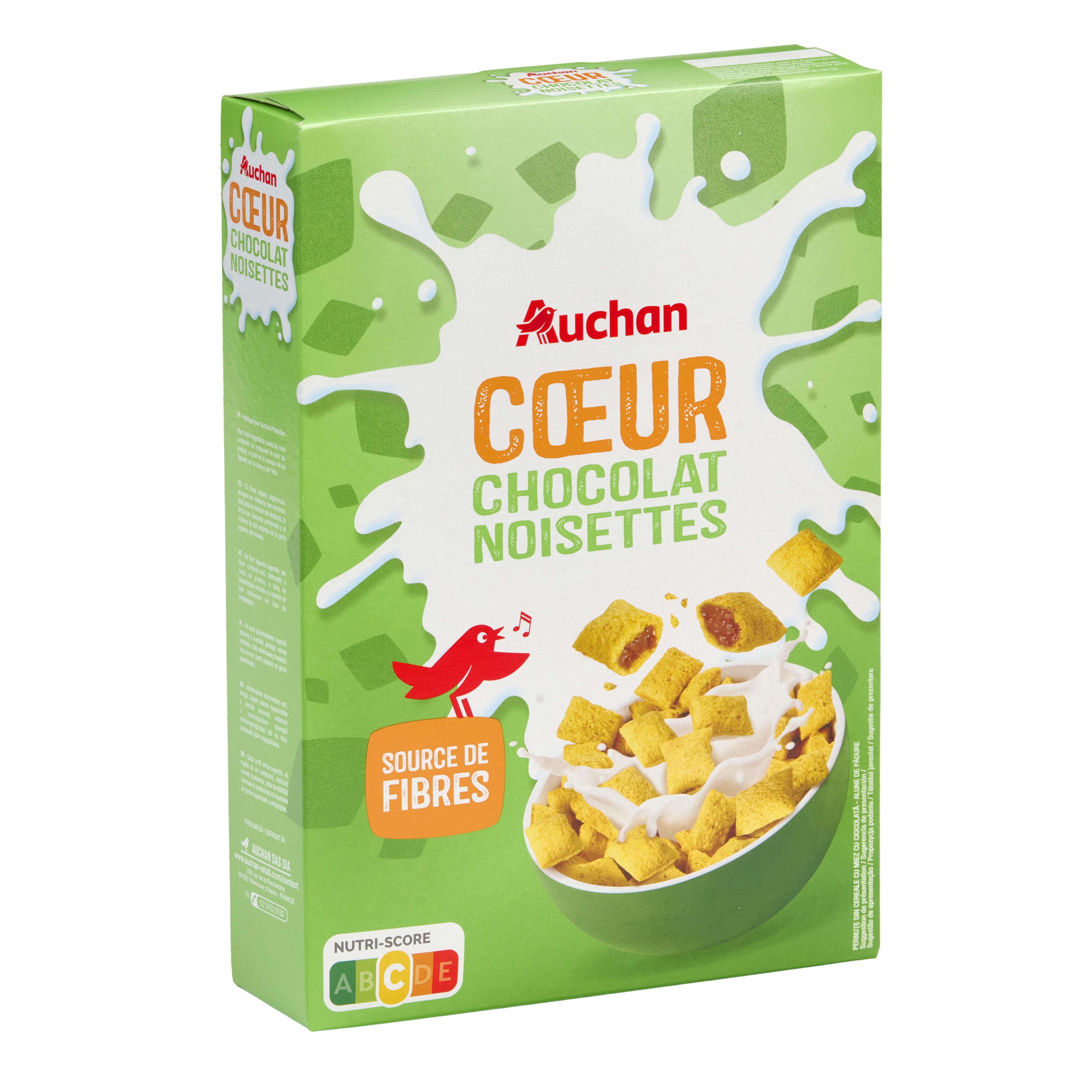 Voir la diapositive 3 : AUCHAN Céréales cœur de chocolat noisettes 400g