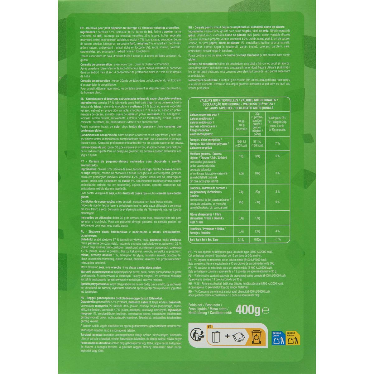 AUCHAN Céréales cœur de chocolat noisettes 400g