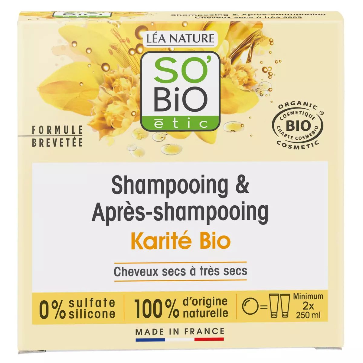 SO BIO ETIC Shampooing et après-shampooing solide karité cheveux secs à très secs 65g