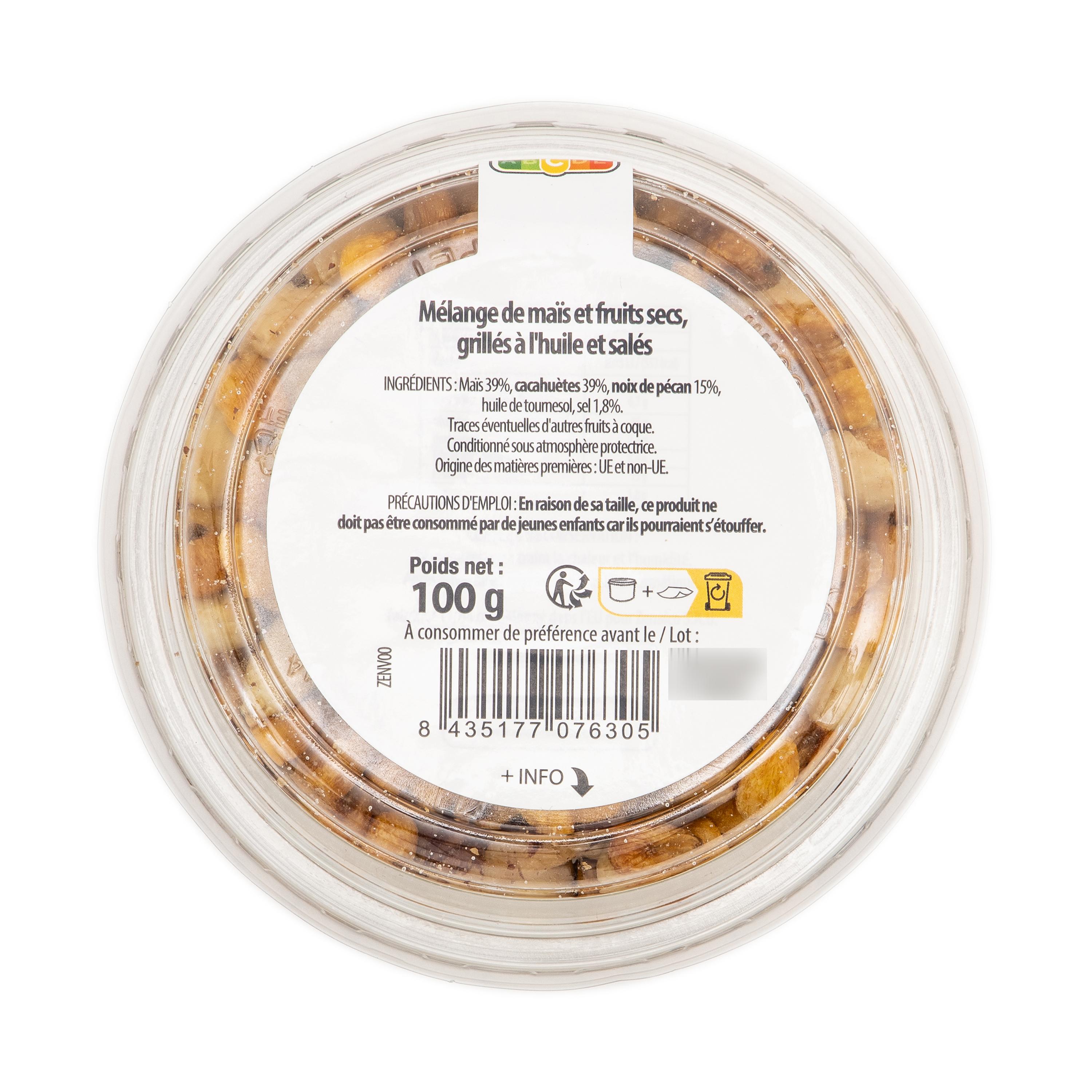 Voir la diapositive 2 : AUCHAN Mix maïs, noix de pécan et cacahuètes 100g