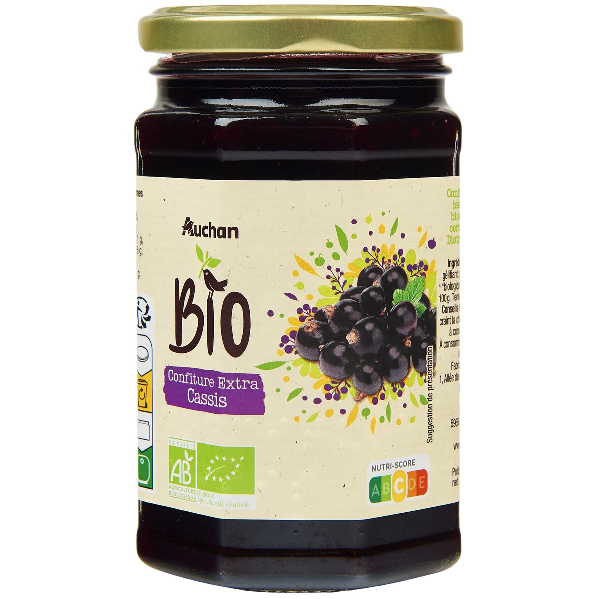 AUCHAN BIO Confiture extra cassis 360g
