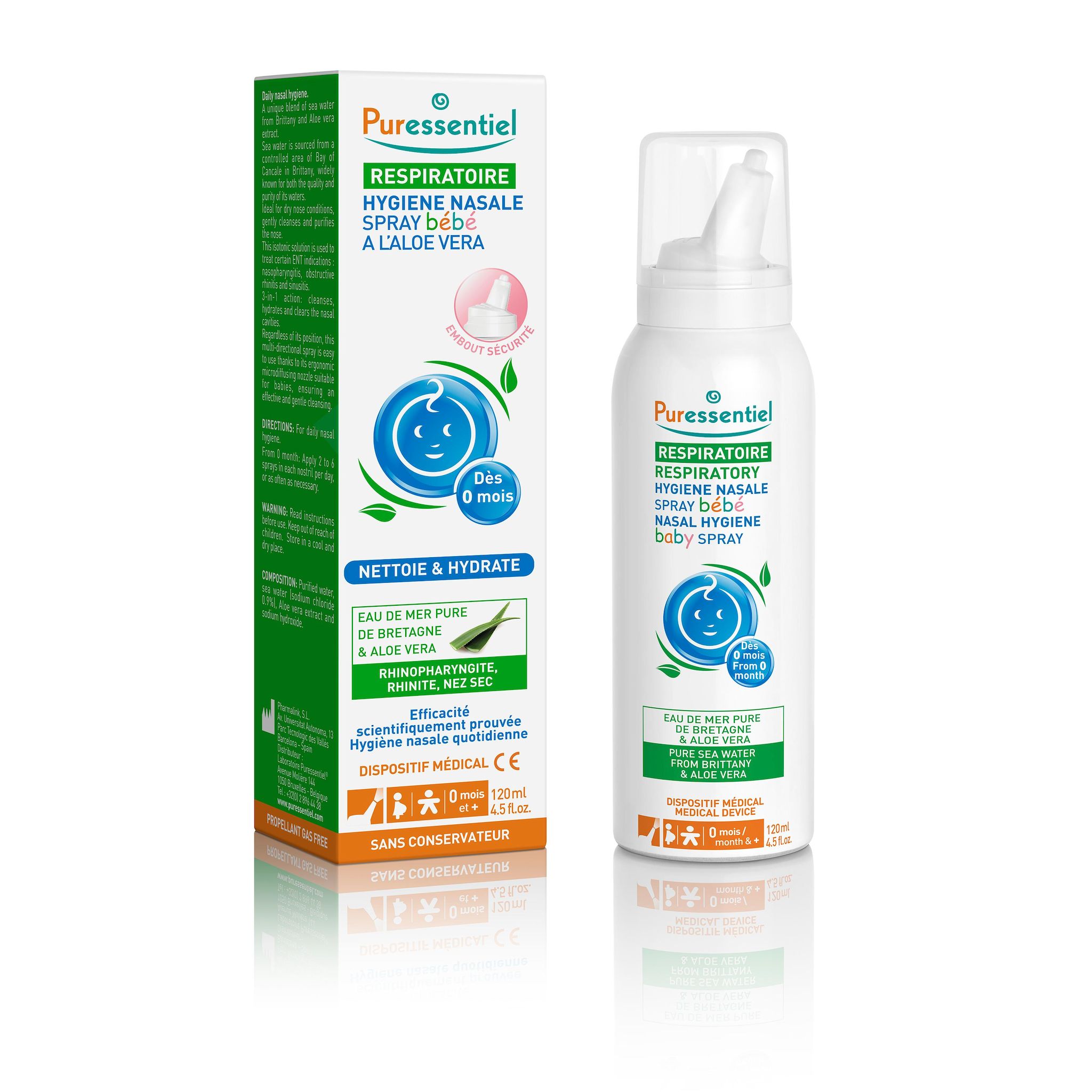 PURESSENTIEL Spray nasale bébé à l'aloe vera 120ml