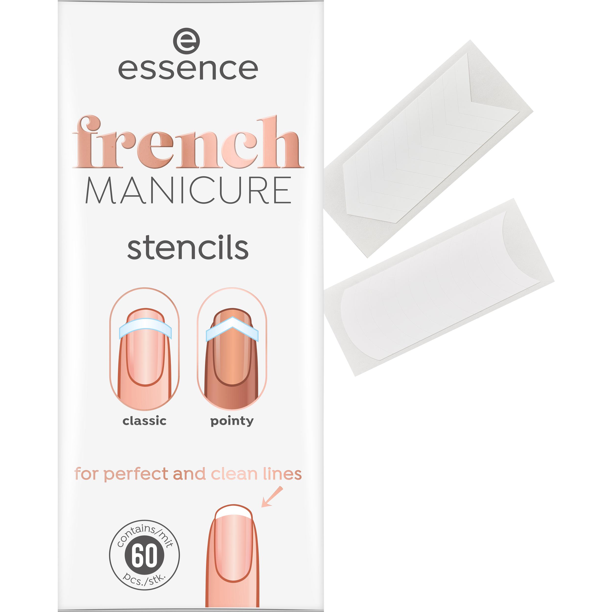 Voir la diapositive 2 : ESSENCE French Manicure Stencils croissant et pointu 60 pièces