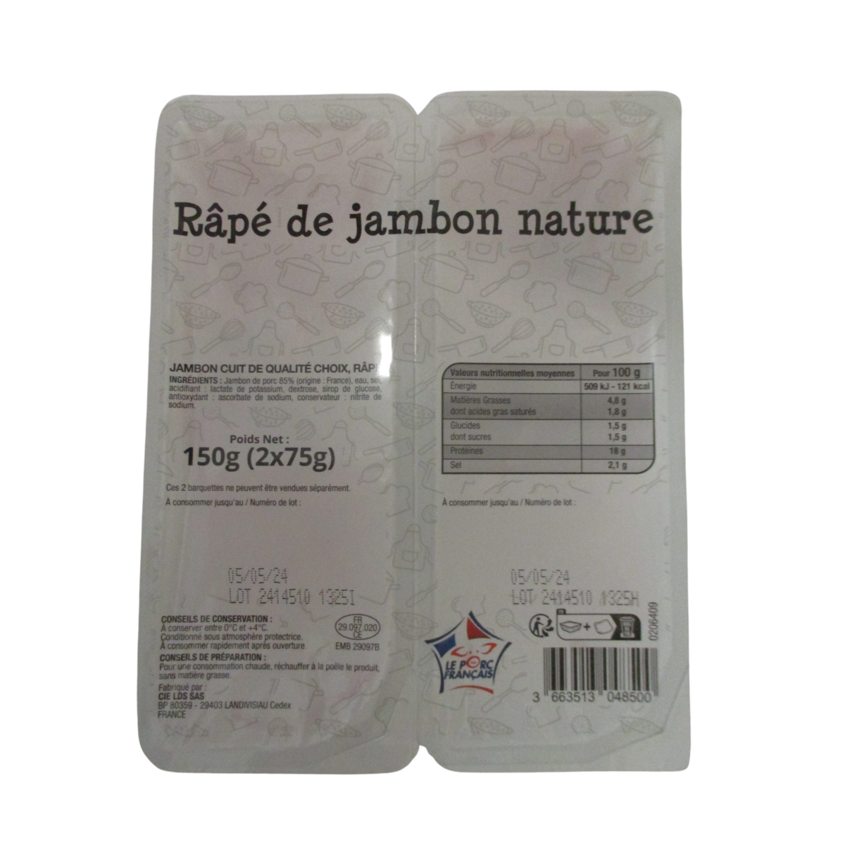 Râpé de jambon nature 150g