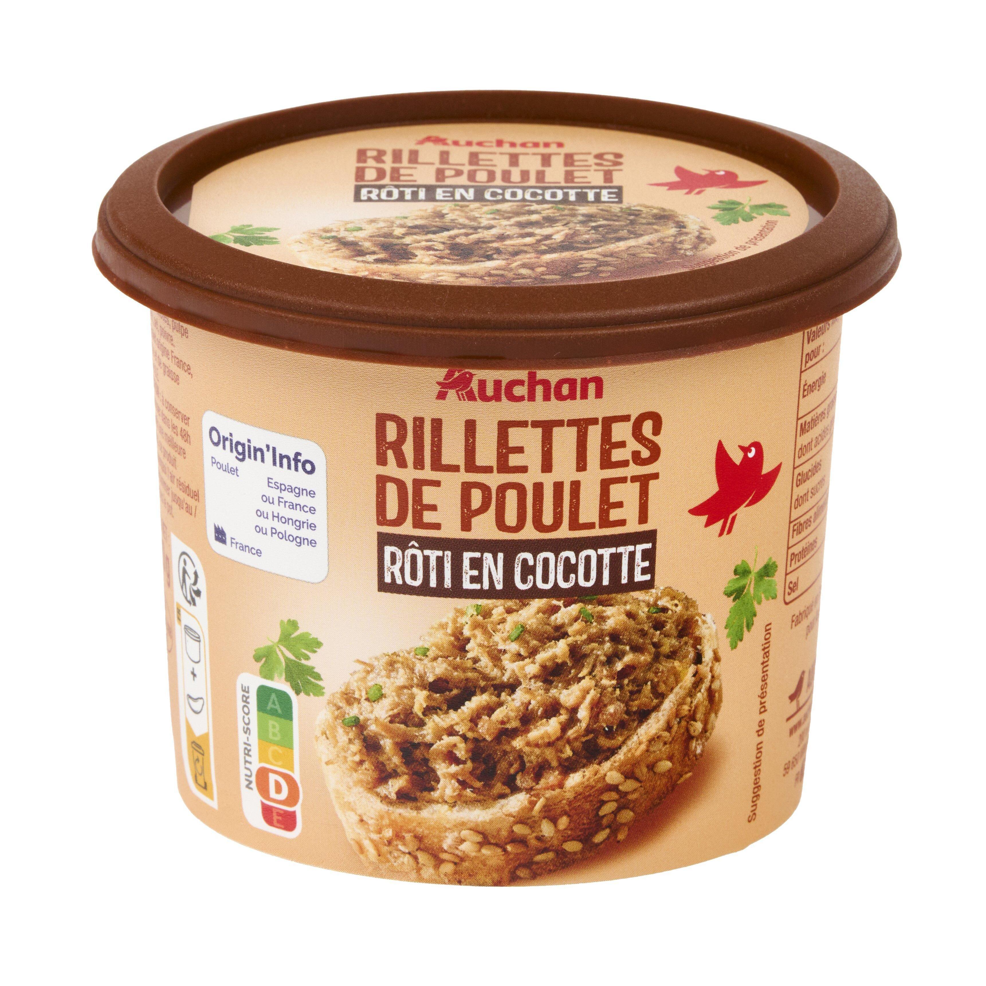 Voir la diapositive 4 : AUCHAN Rillettes de poulet rôti en cocotte 220g