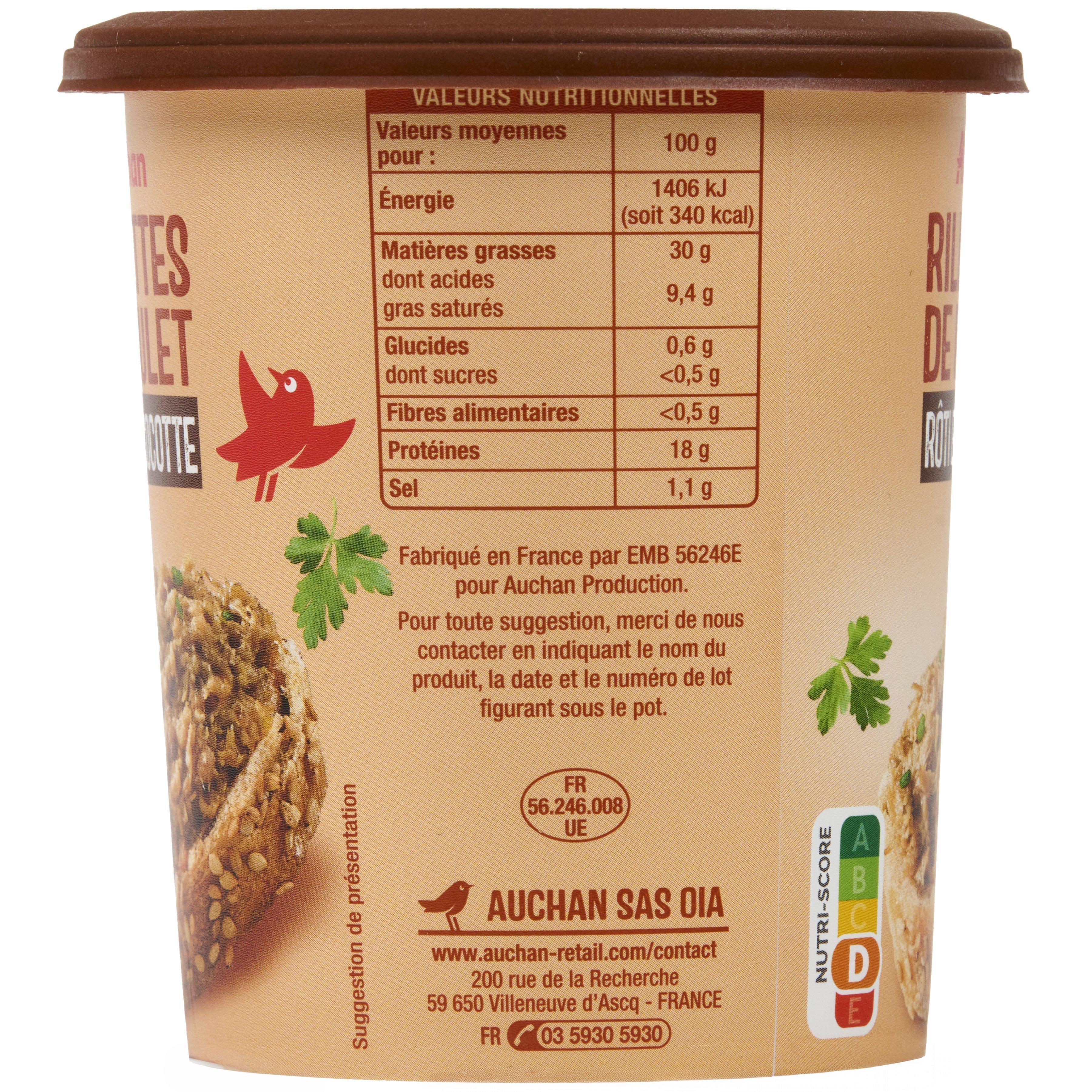 Voir la diapositive 2 : AUCHAN Rillettes de poulet rôti en cocotte 400g