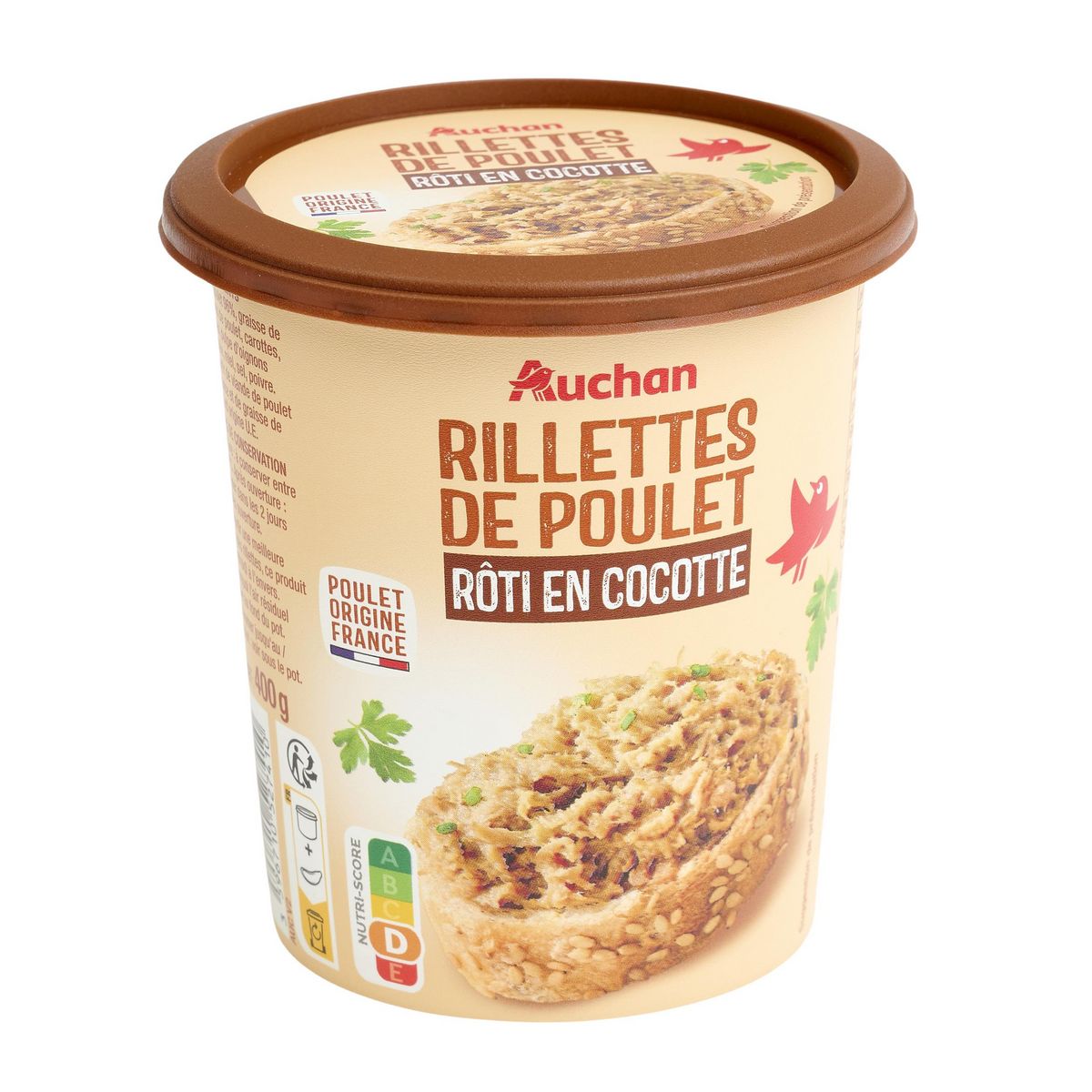 AUCHAN Rillettes de poulet rôti en cocotte 400g