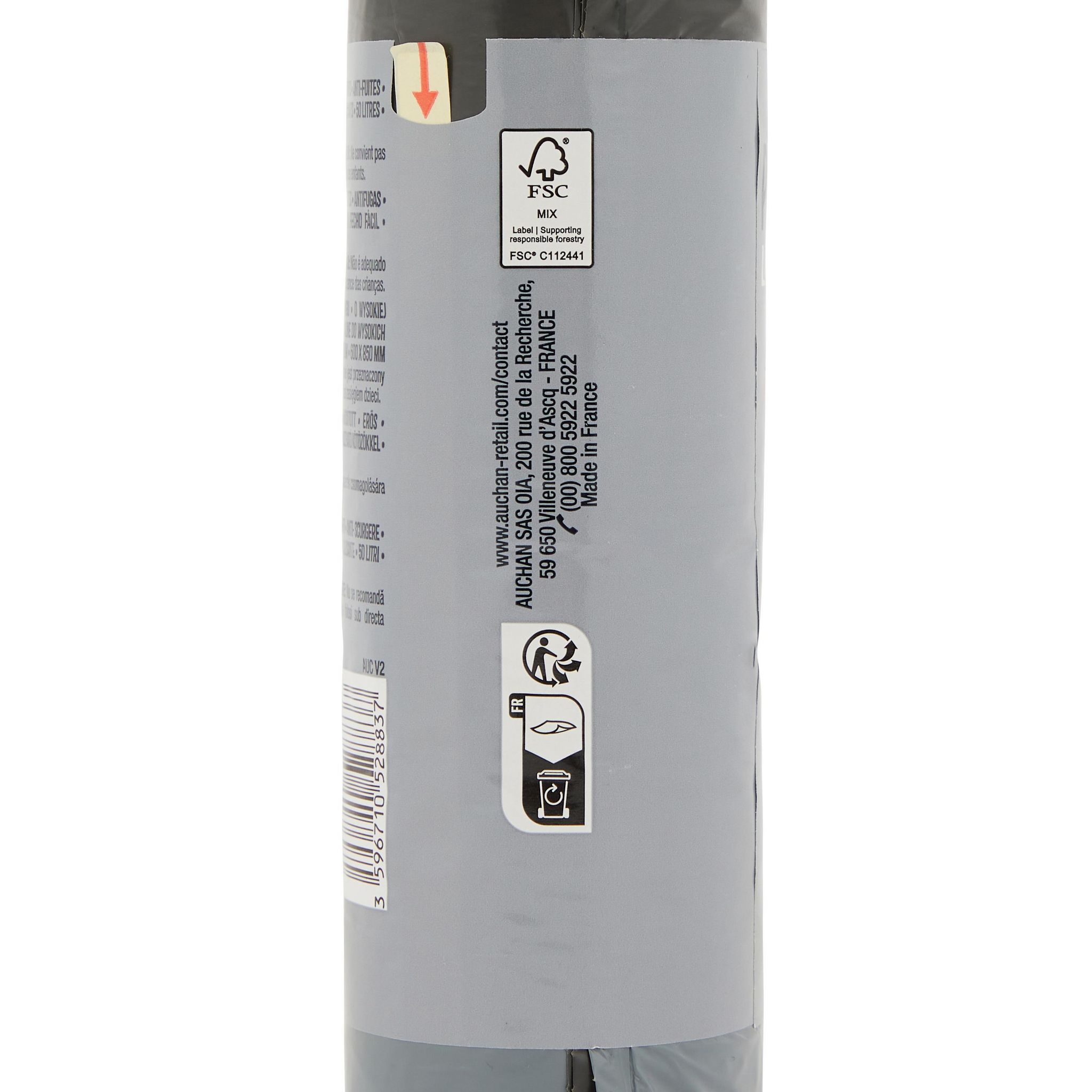 Voir la diapositive 2 : AUCHAN Sacs poubelle à liens coulissants poubelles hautes 50L 10 sacs