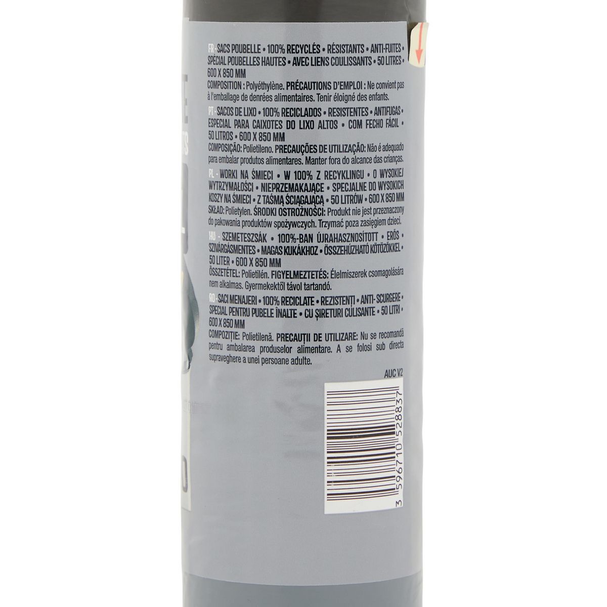 AUCHAN Sacs poubelle à liens coulissants poubelles hautes 50L 10 sacs