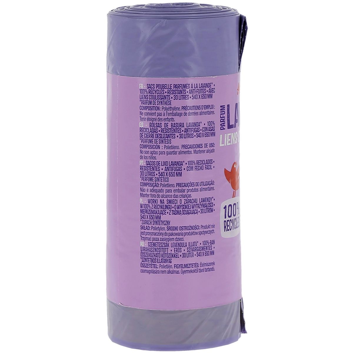 AUCHAN Sacs poubelle à liens coulissants parfum lavande 30L 15 sacs