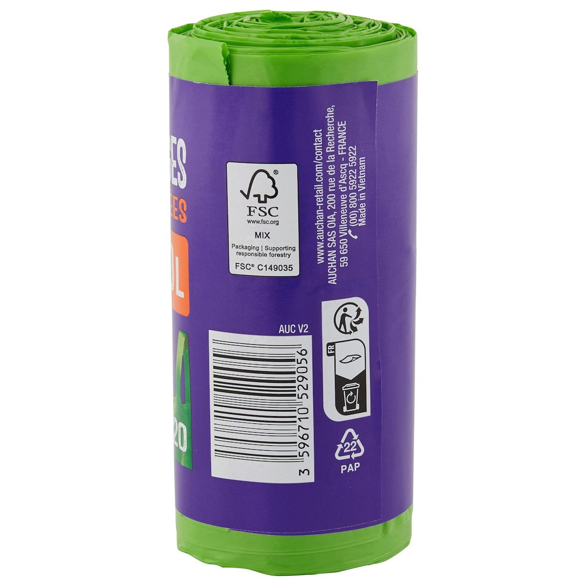 AUCHAN Sacs poubelle multi-usages à poignées 20L 20 sacs