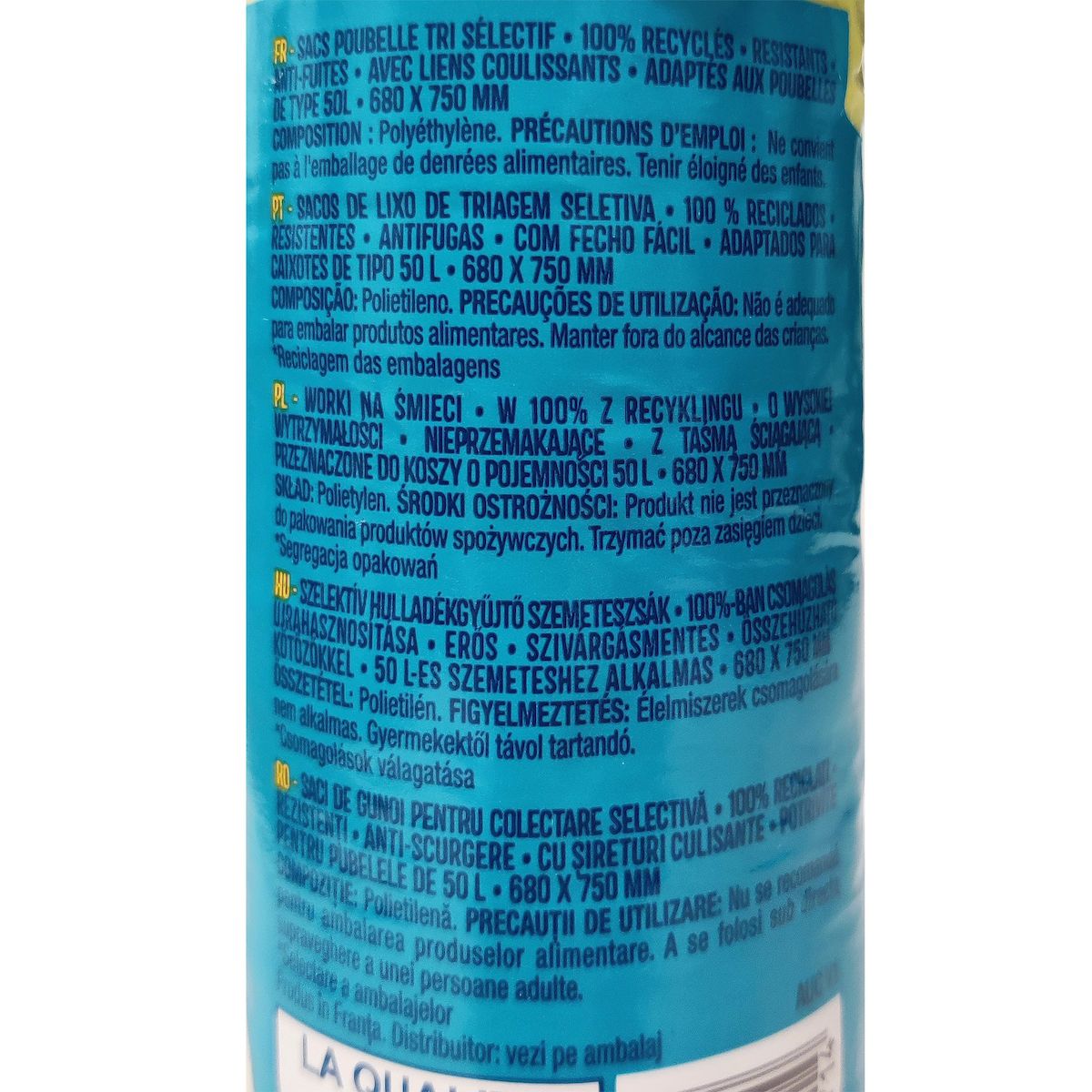 AUCHAN Sacs poubelle tri sélectif à liens coulissants 50L 10 sacs