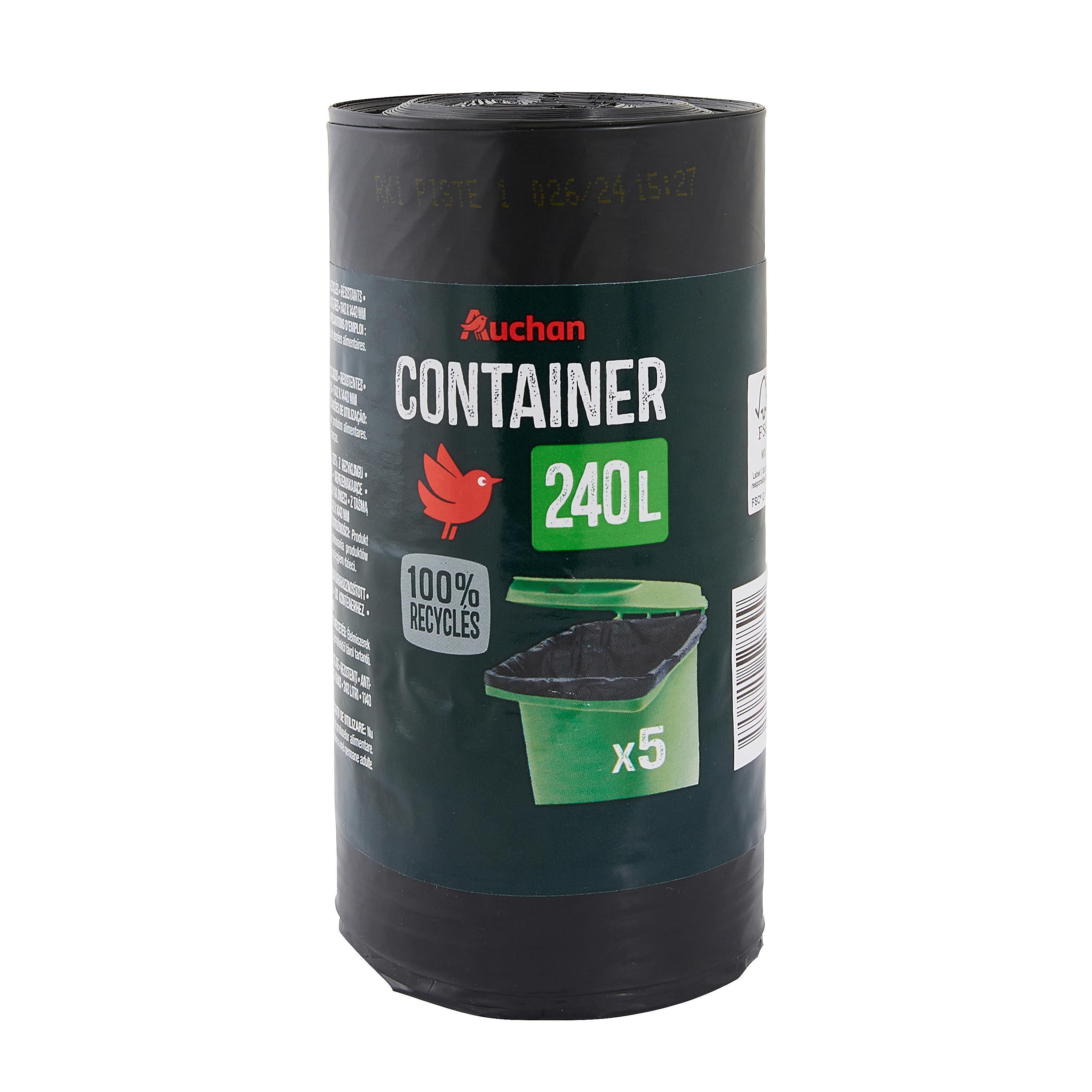 Voir la diapositive 3 : AUCHAN Sacs poubelle container 240L 5 sacs